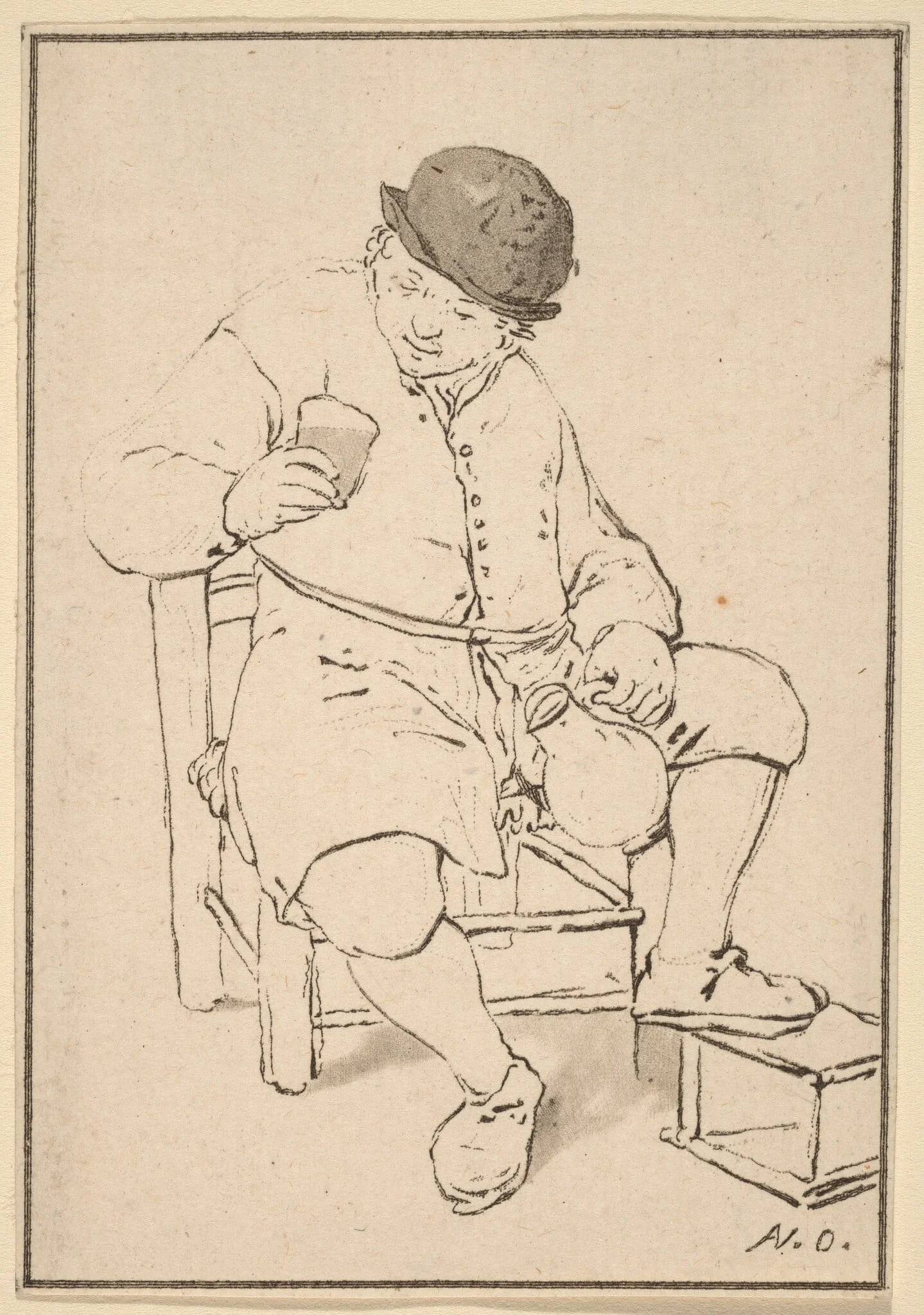 Seated Peasant with Jug, by Jacobus Buys, ink, 1763