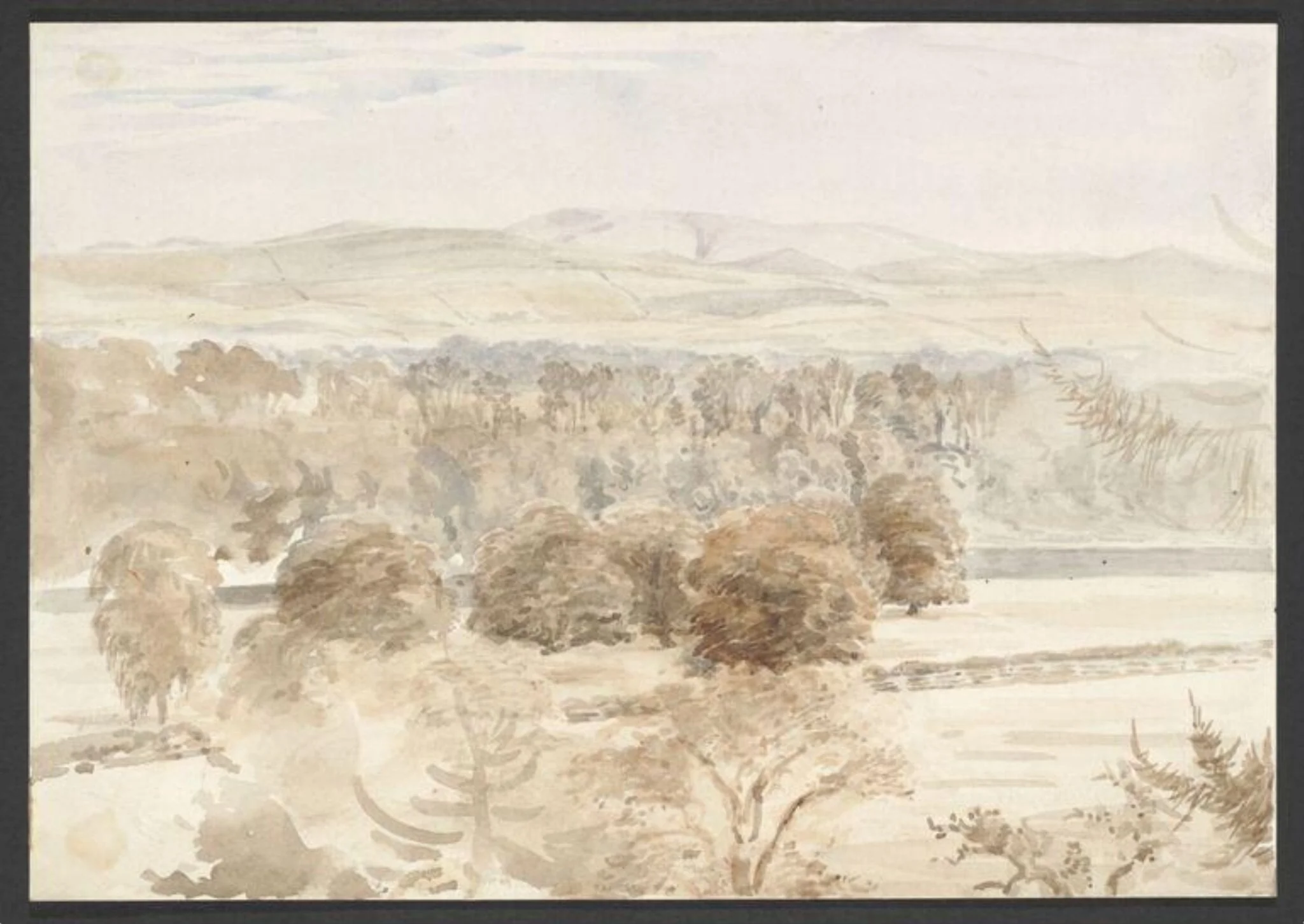 The Tweed surrounded by woodland, with the Cheviots in the background, by Beatrix Potter, watercolor, 1894