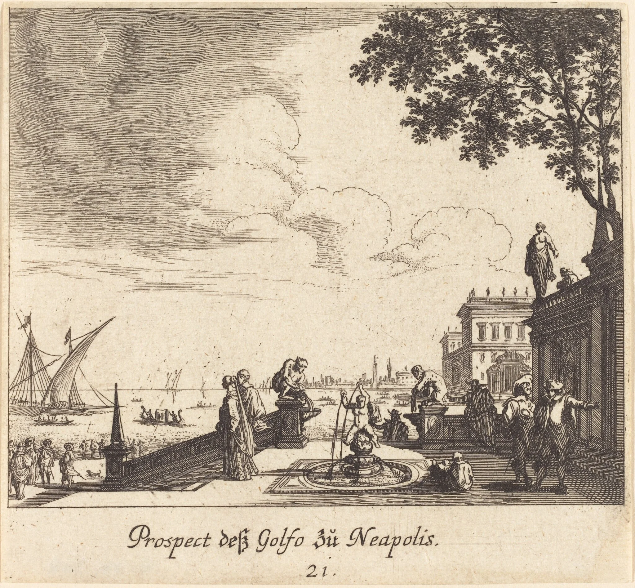 View of Gulf of Naples, by Melchior Küsel, ink, 1681