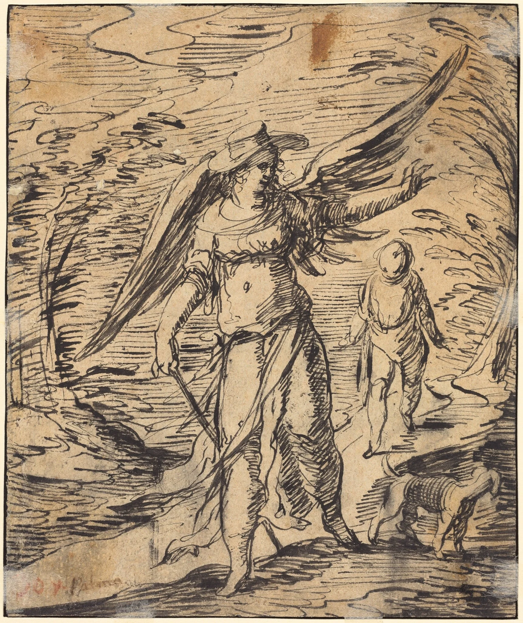Tobias and the Angel [verso], by Hermann Weyer, ink, 1616
