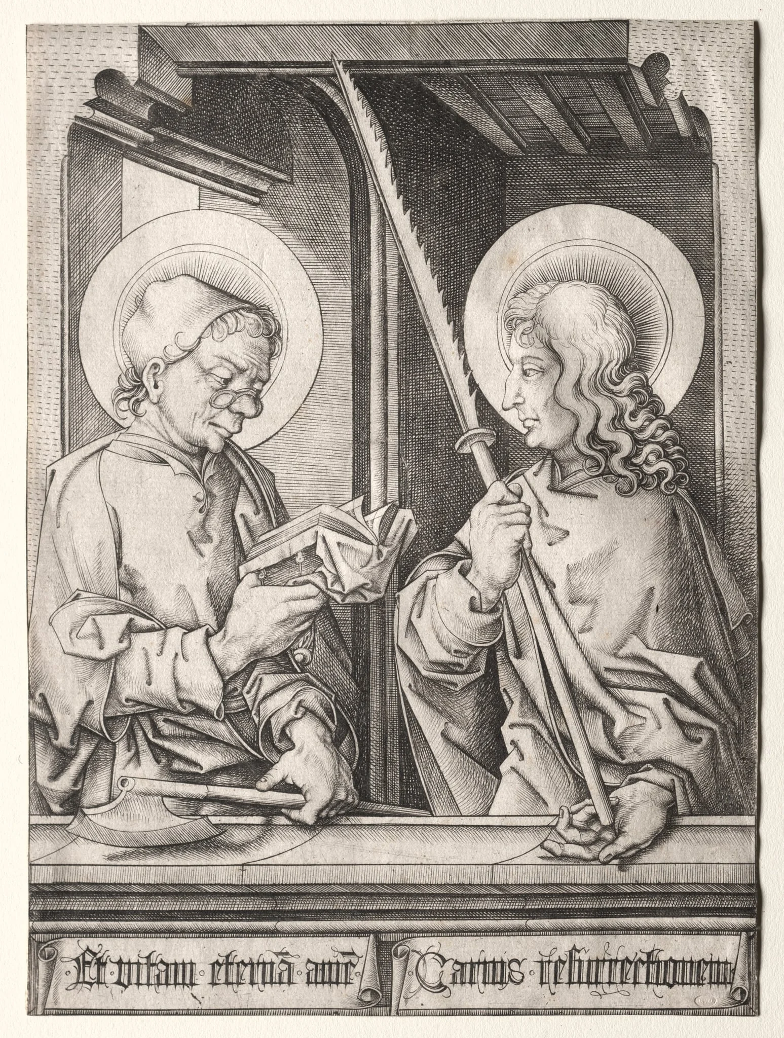 The Twelve Apostles at Gothic Windows:  St. Matthias and St. Judas Thaddaeus, by Israhel van Meckenem, 1485