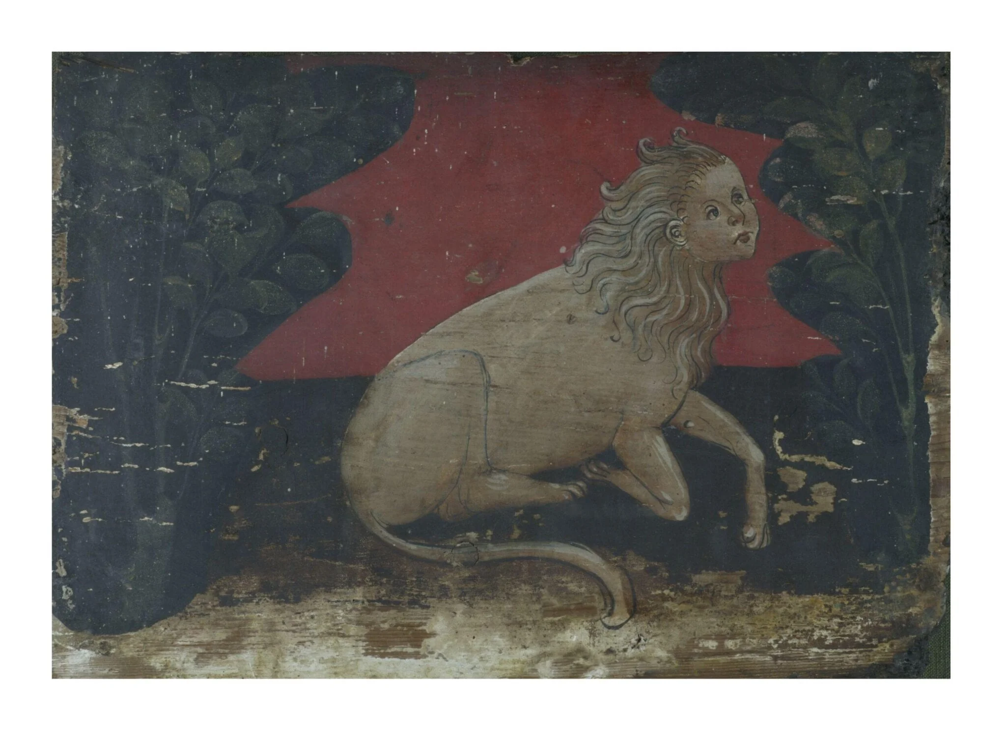 A Human-headed lion in a landscape