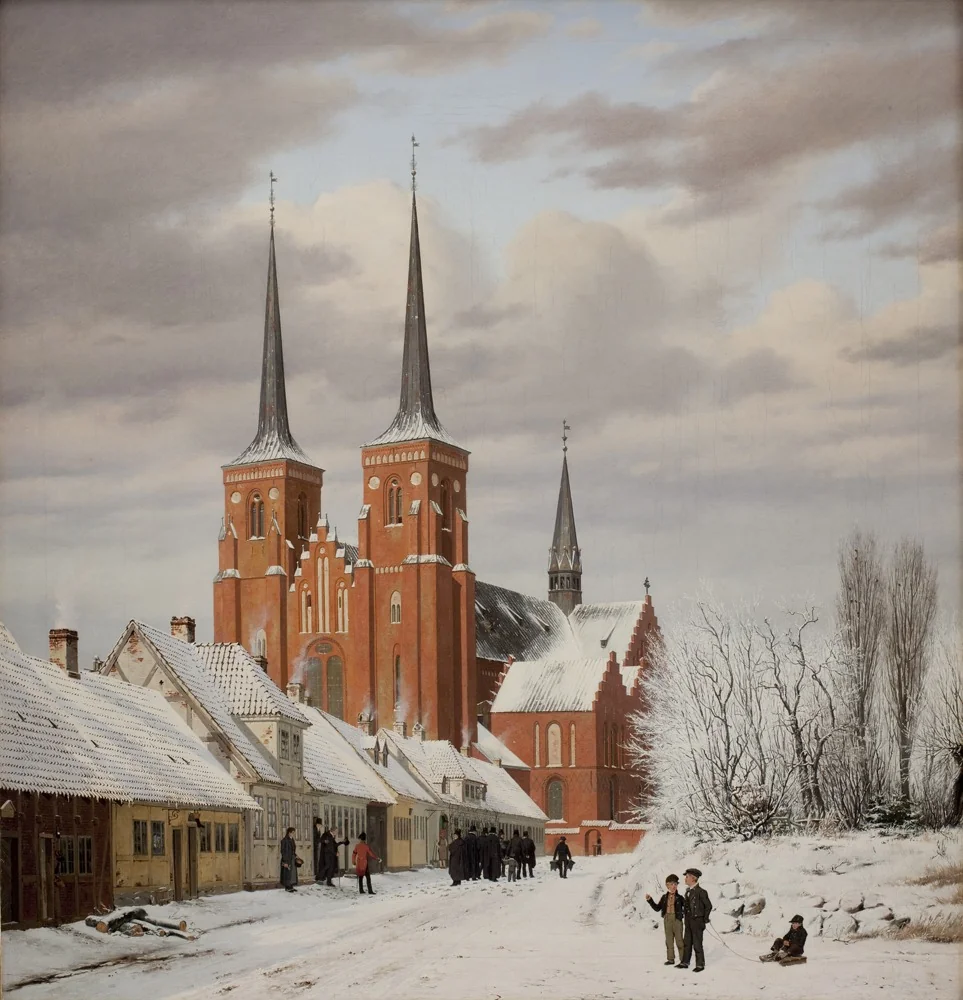 Street in Roskilde. In the Background the Cathedral, by Jørgen Roed, oil, 1836