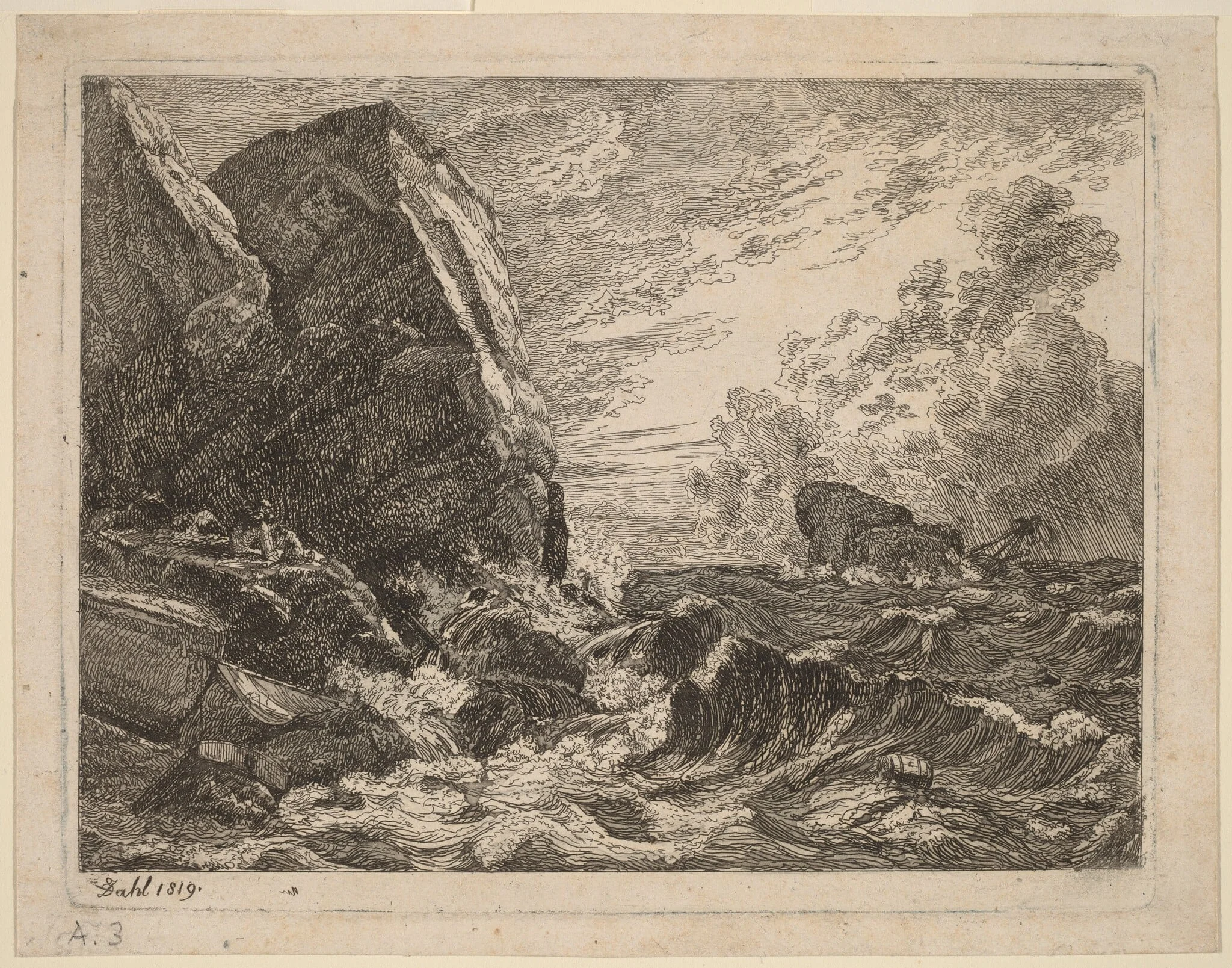 Norwegian Coast During a Storm, by Johan Christian Dahl, ink, 1819