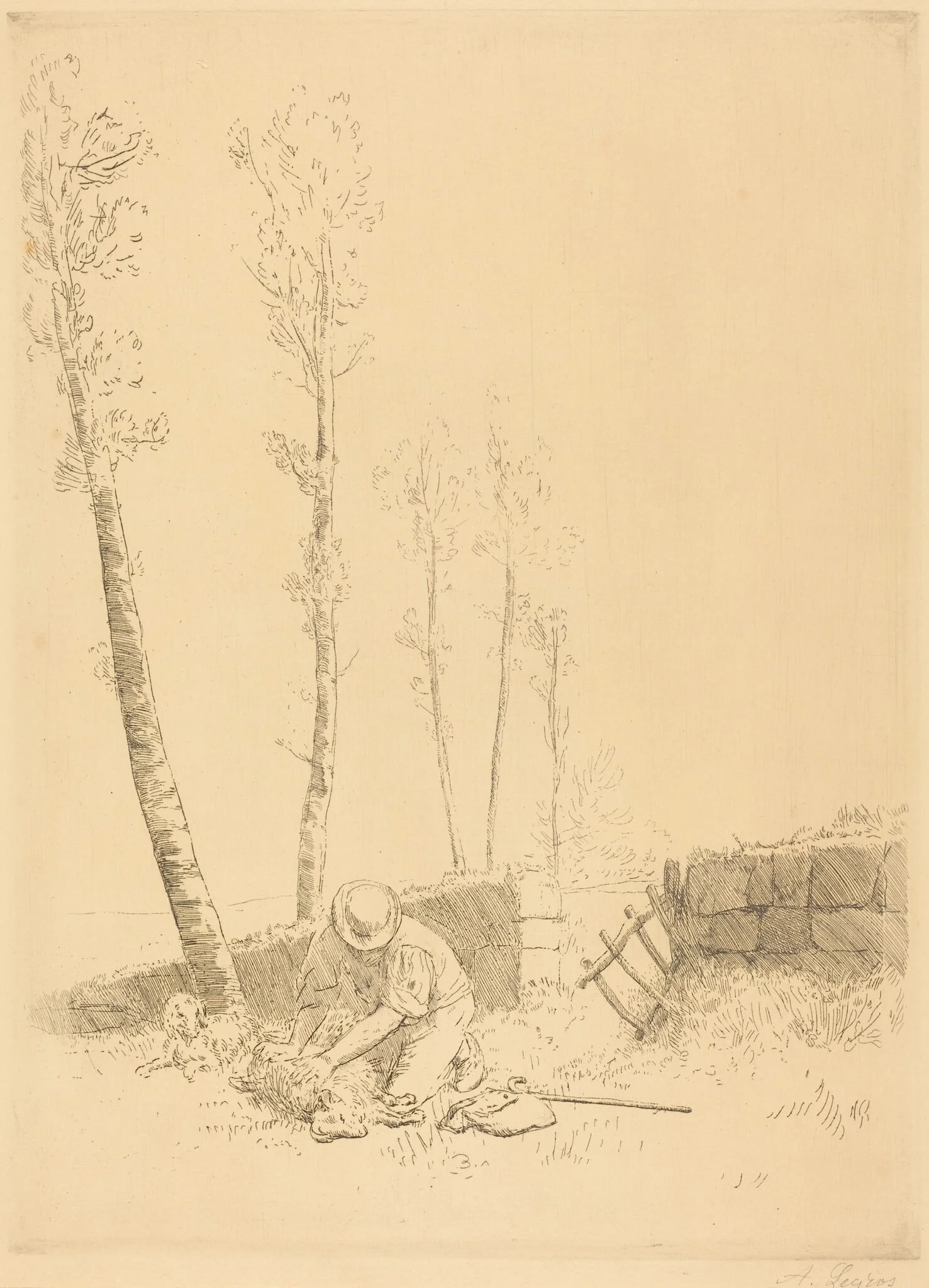 Finding the Sheep (Le mouton retrouve), by Alphonse Legros, ink, 1874