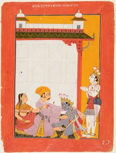 Krishna and Balarama touching the feet of Vasudeva and Devaki, from the “Vertical” Bhagavata Purana