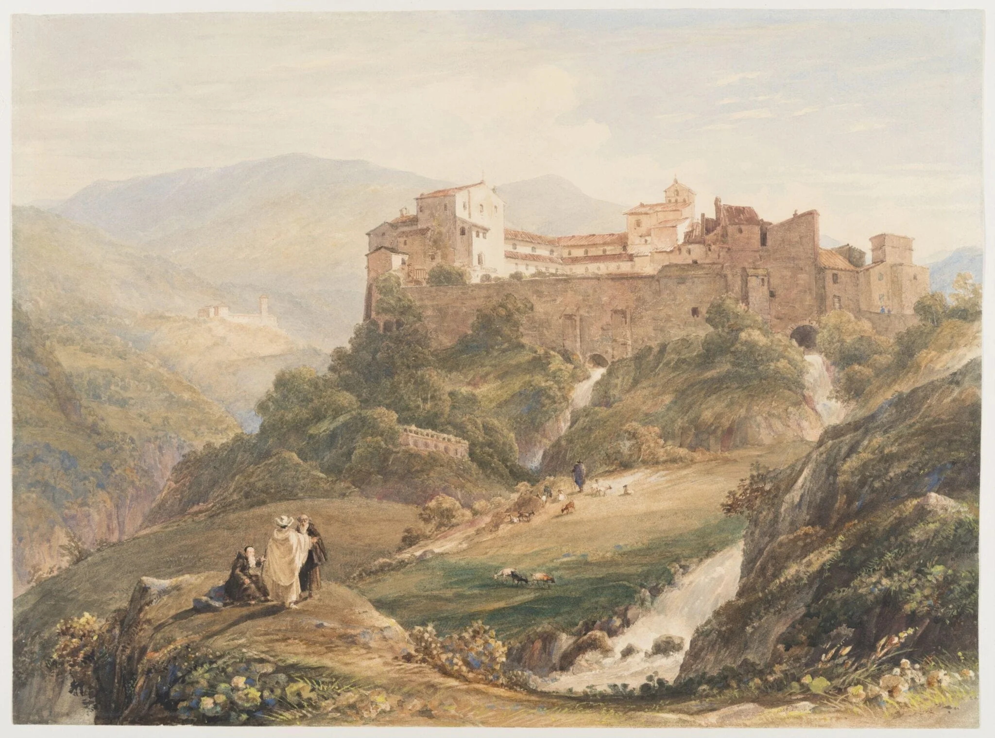 Italian landscape, by John Byrne, watercolor, 1850
