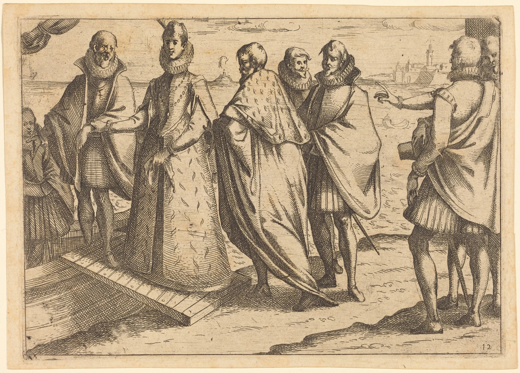 Embarkation at Genoa, by Jacques Callot, ink, 1612