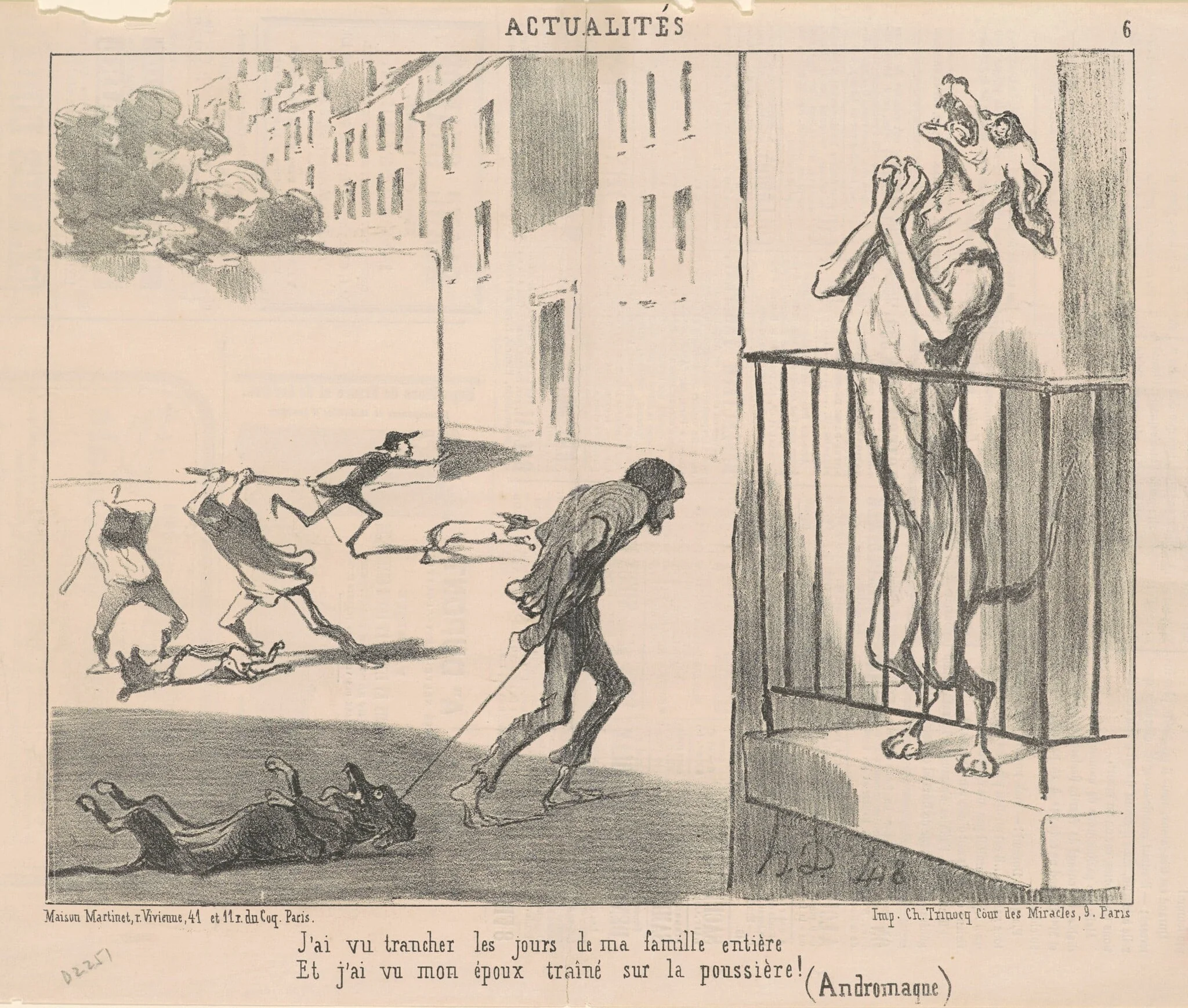 J'ai vu trancher les jours de ma famille ..., by Honoré Daumier, ink, 1852