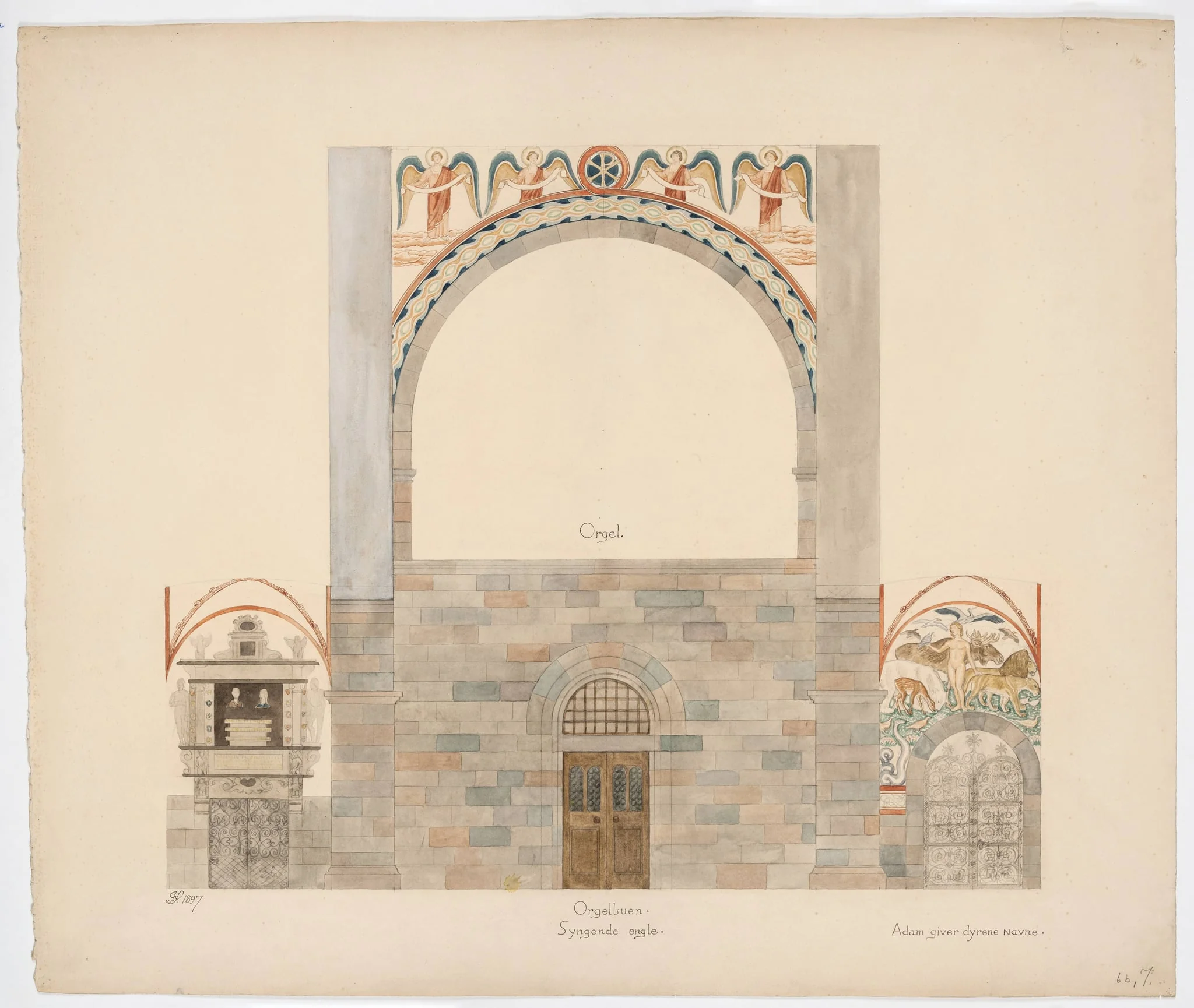 Udkast til freskerne i Viborg Domkirke. Orgelbuen, by Unknown, unspecified, 1897