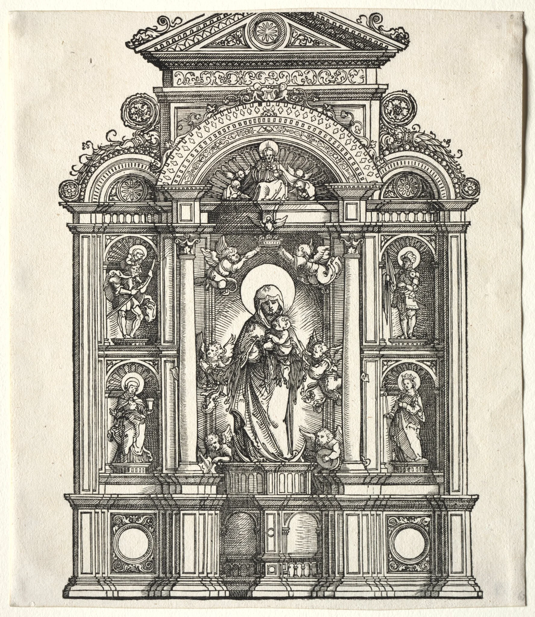 Great Altar with the Virgin, in a border with SS. Christopher, George, Barbara, Catherine