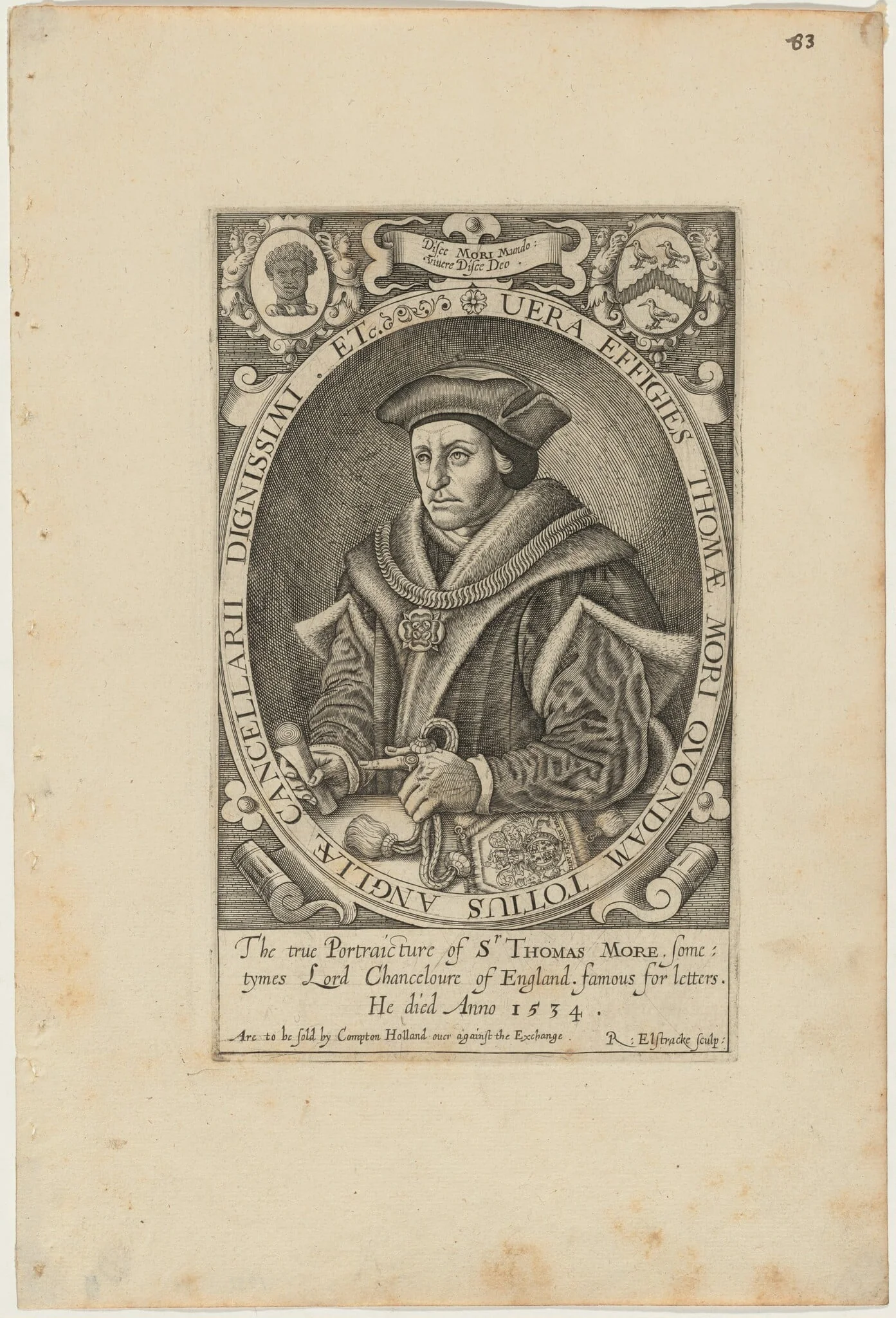 Sir Thomas More, by Renold Elstrack, ink, 1598