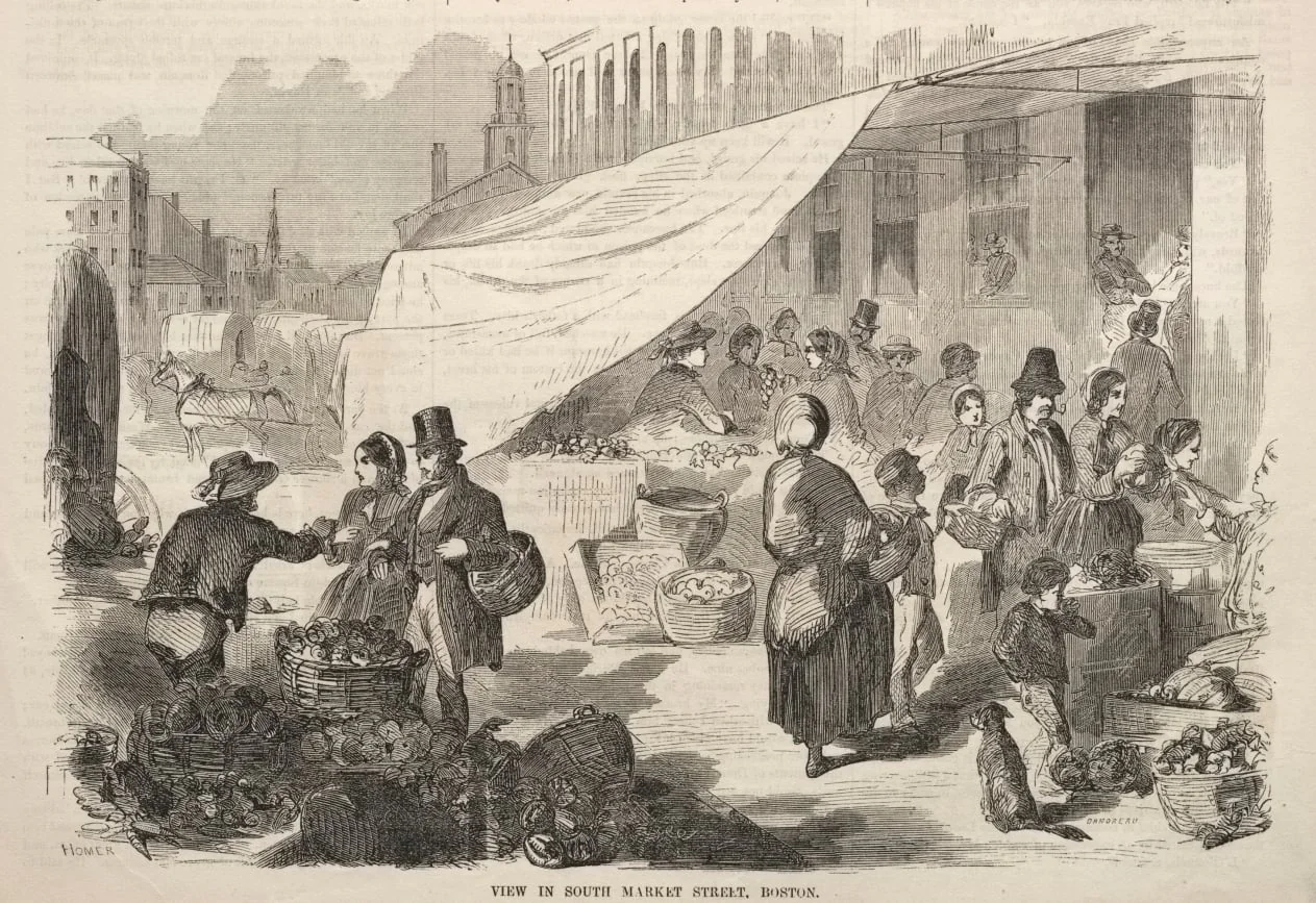 View in South Market Street, Boston, by Winslow Homer, 1857