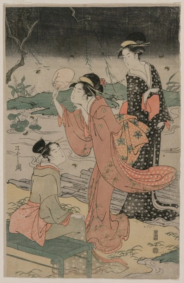 Women Beside a Stream Chasing Fireflies, by Chôbunsai Eishi, 1796
