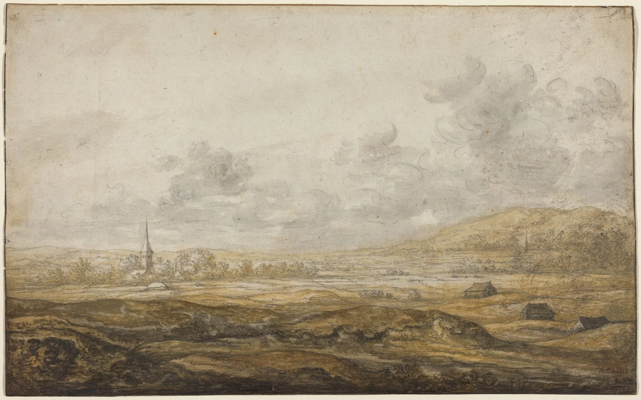 Panoramic Landscape along the Rhine, by Aelbert Cuyp, chalk, 1644