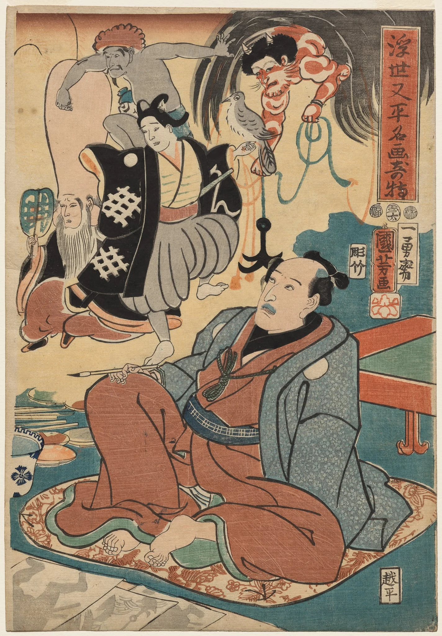 The Strange Occurrence of Ukiyo Matahei and his Famous Paintings, by Utagawa Kuniyoshi, 1853