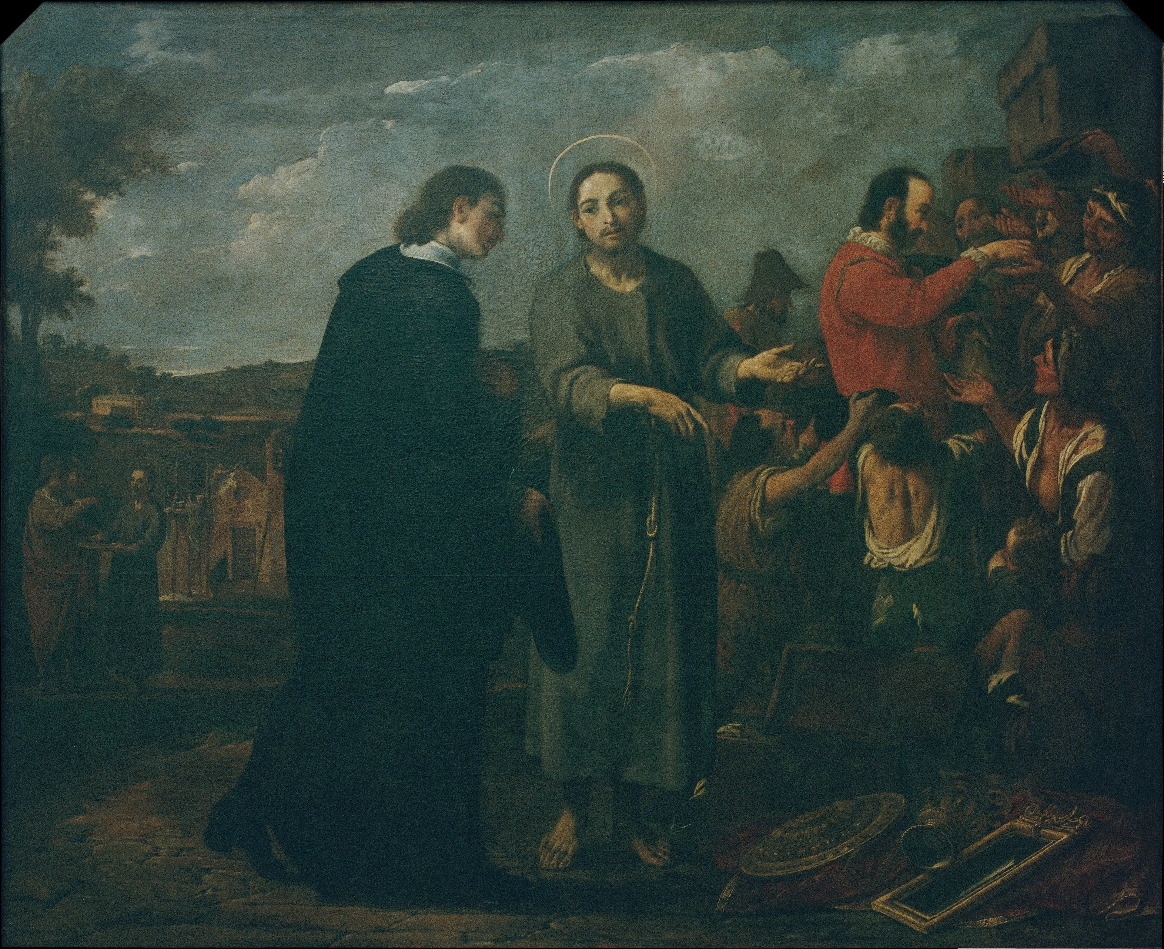 Bernat de Quintaval Distributes his Riches to the Poor, by Antoni Viladomat i Manalt, oil, 1724