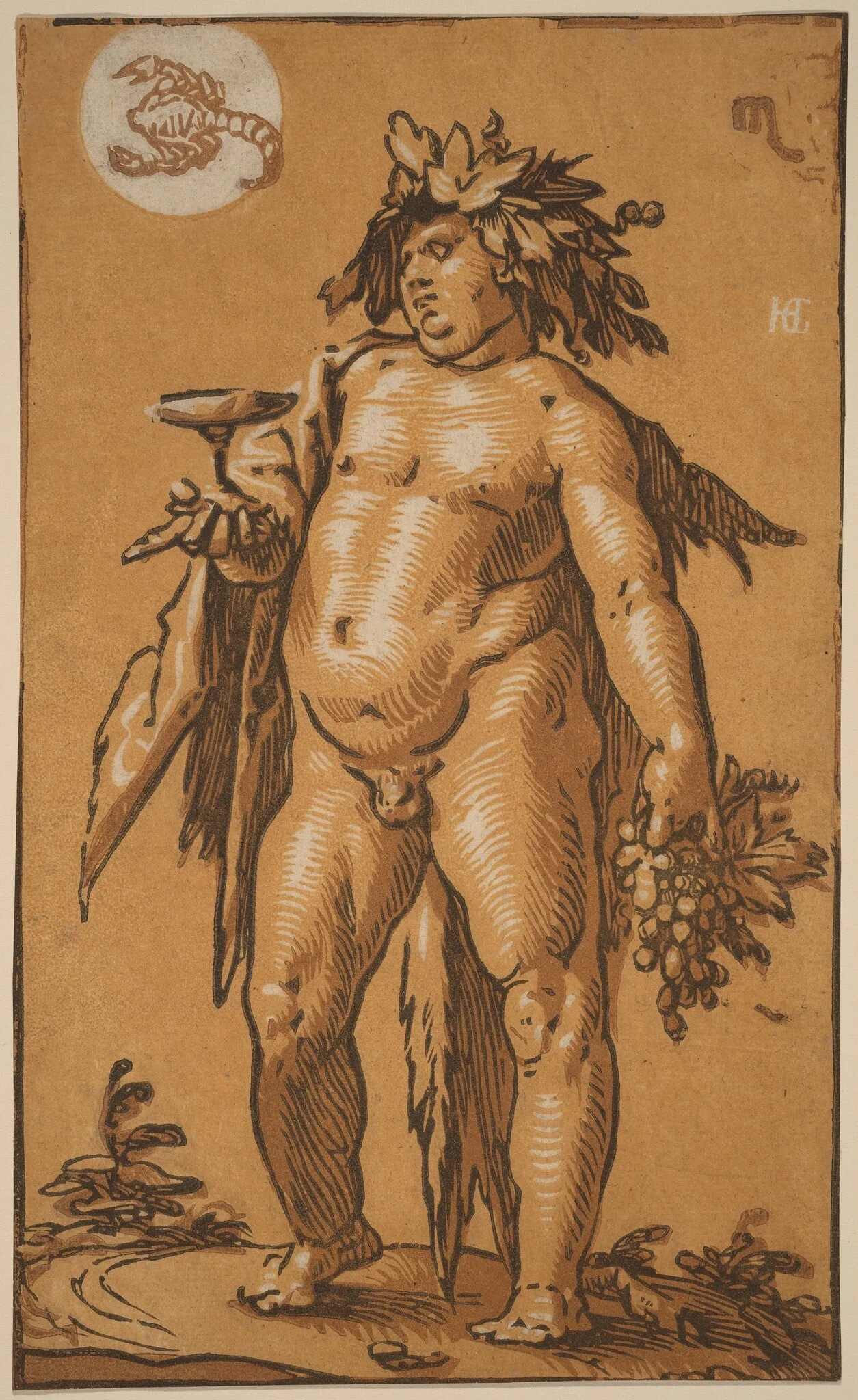 Bacchus, by Hendrik Goltzius, ink, 1595