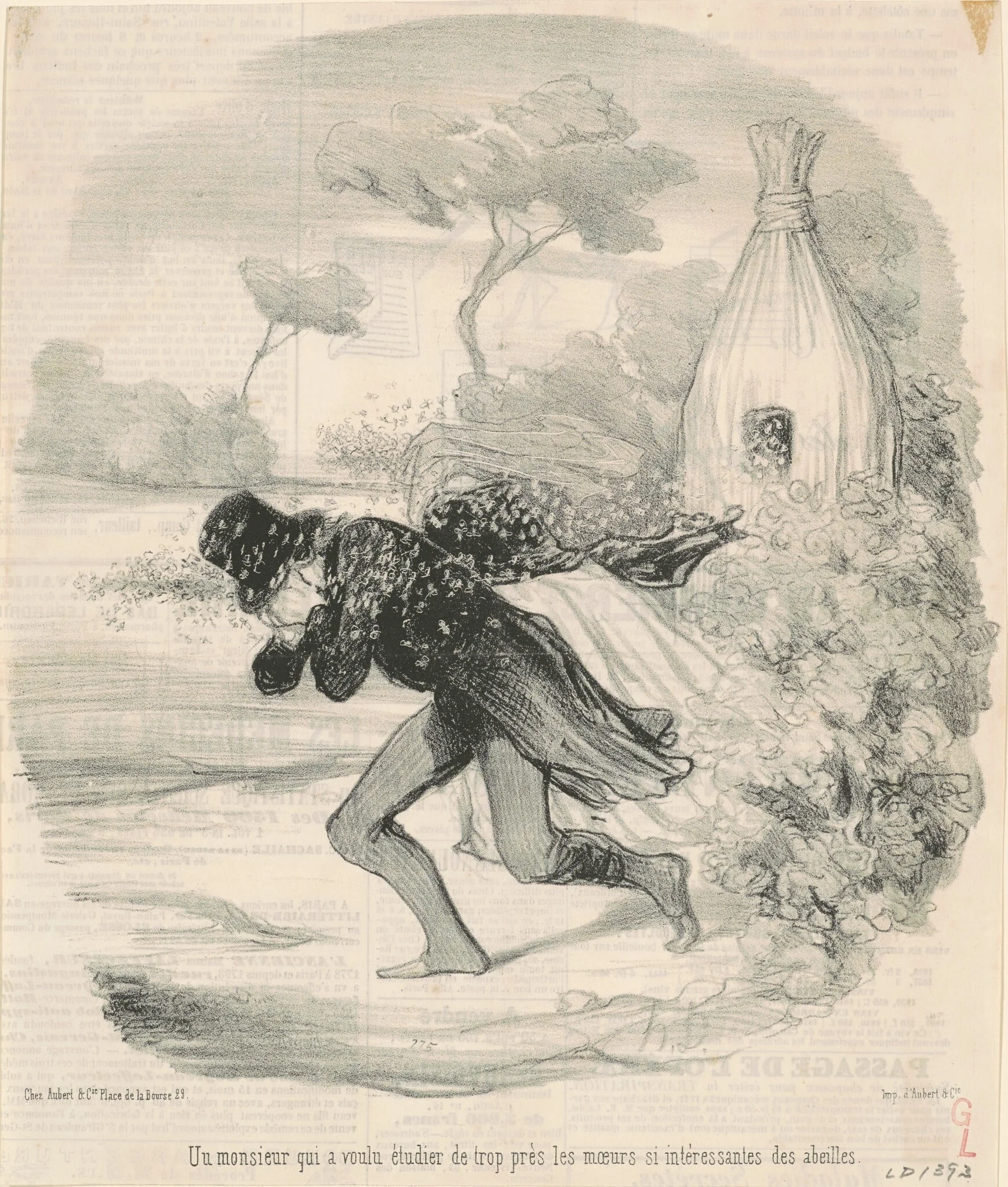 Un monsieur qui voulu étudier ... les moeurs ... des abeilles, by Honoré Daumier, ink, 1845