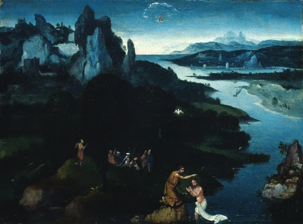 John the Baptist preaching and the Baptism of Christ