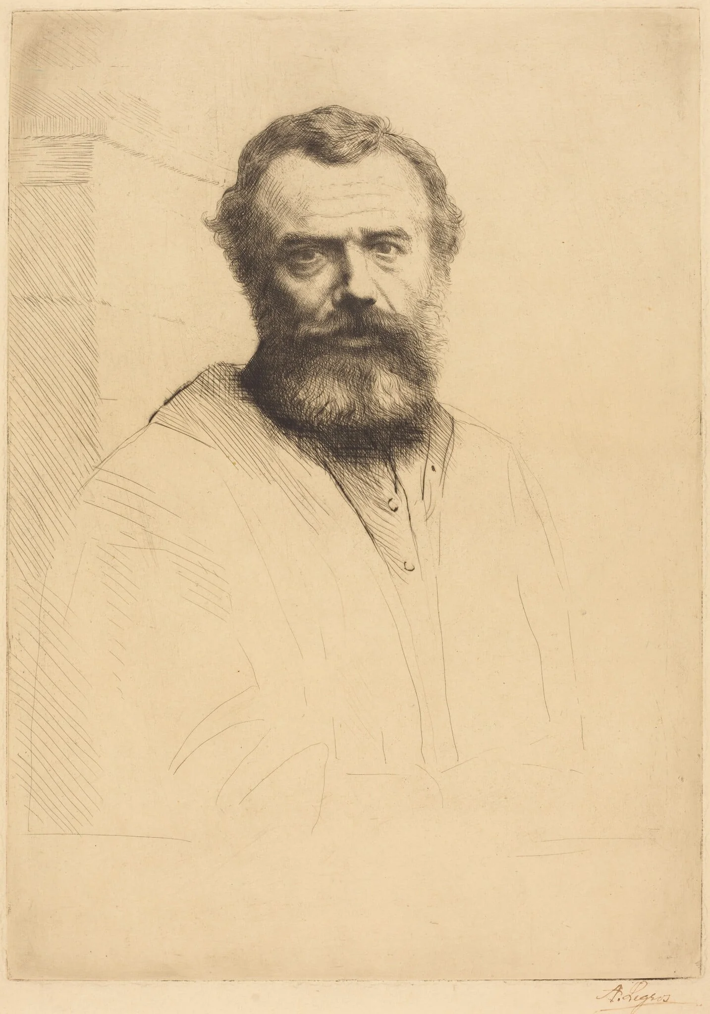 Self-Portrait, 3rd plate, by Alphonse Legros, ink, 1874
