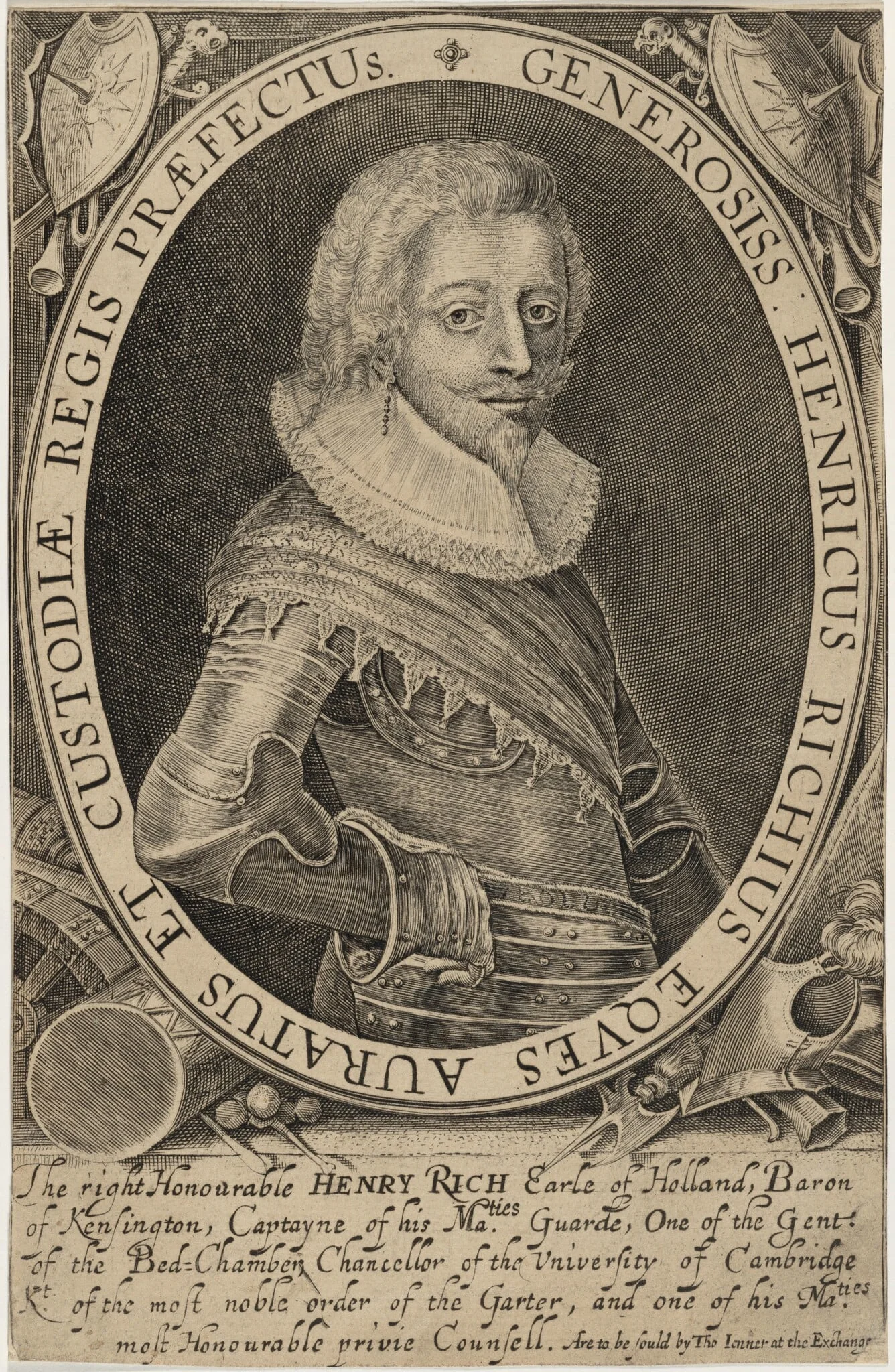 Henry Rich, First Earl of Holland, by Willem de Passe, ink, 1618