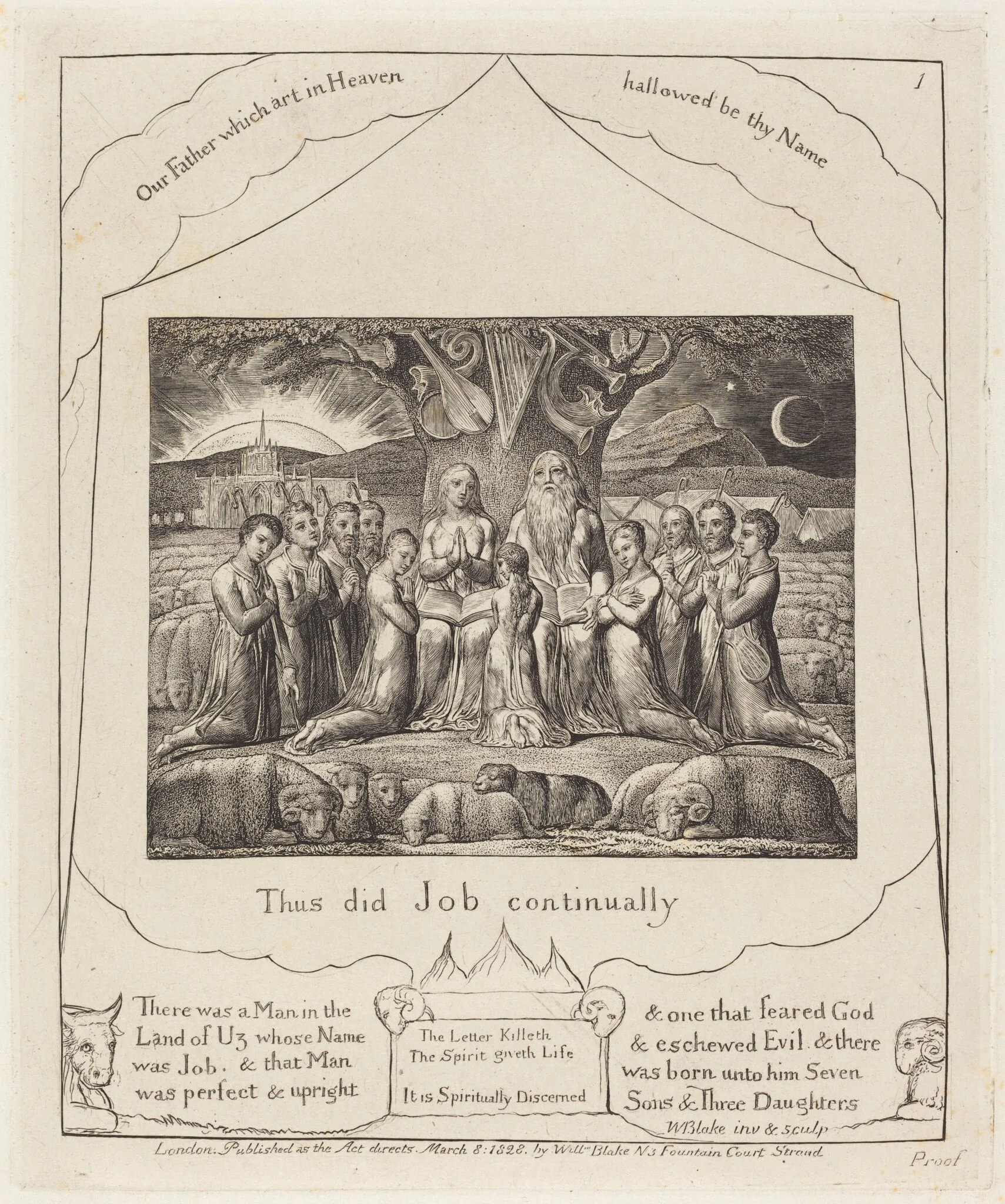 Job and His Family, by William Blake, ink, 1825