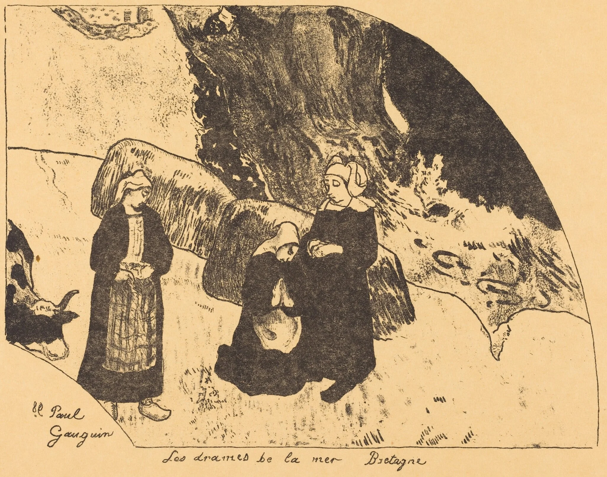 Dramas of the Sea, Brittany  (Les drames de la mer, Bretagne), by Paul Gauguin, ink, 1889