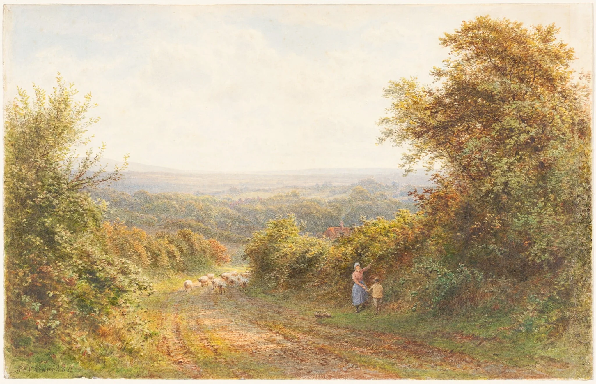 Squirrel Lane, near Magham Down, Sussex, by Roberto Angelo Kittermaster Marshall, watercolor, 1876