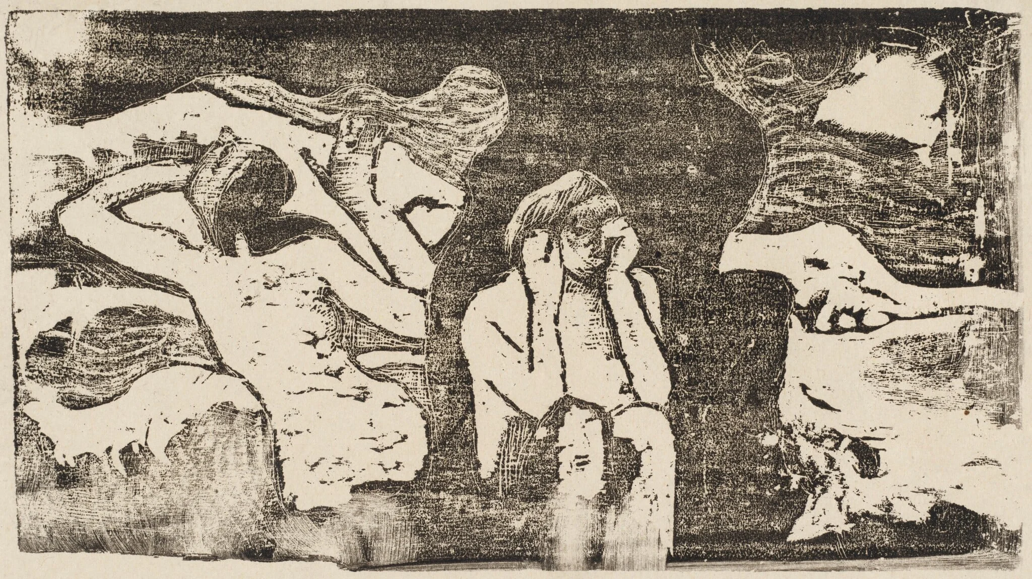 At the Black Rocks (Aux roches noires), by Paul Gauguin, ink, 1895