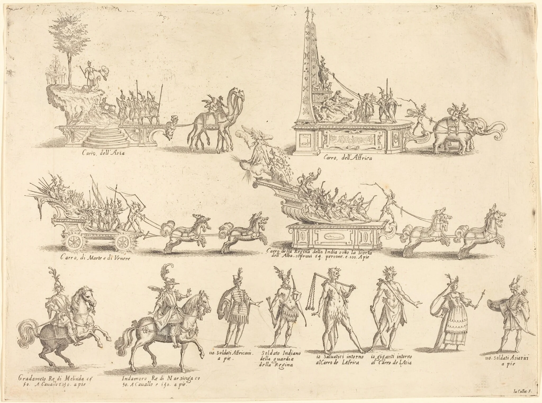Floats and Participants, by Jacques Callot, ink, 1616