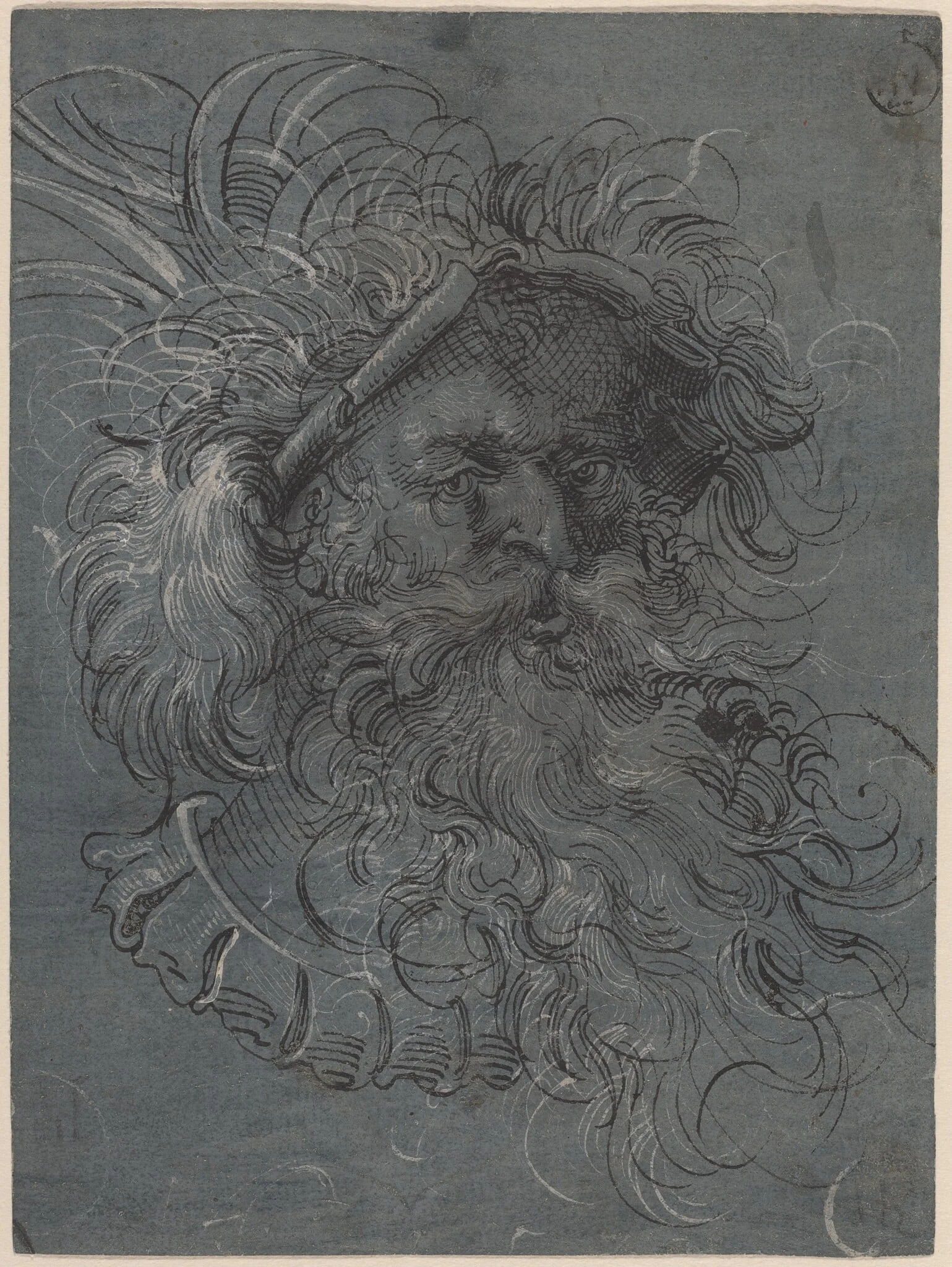 Head of a Bearded Man, by Jost Amman, ink, 1572