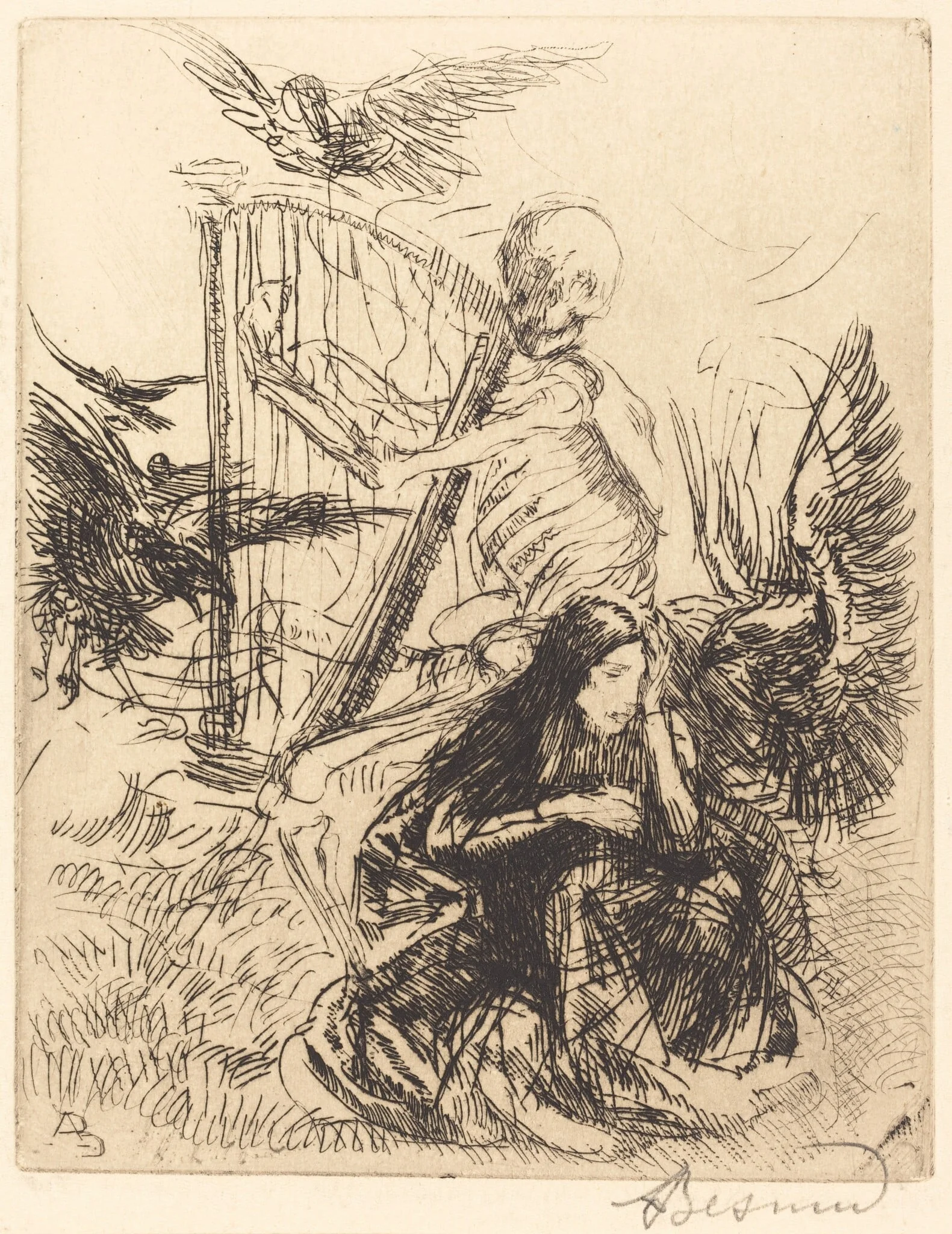Musician (Musicienne), by Paul-Albert Besnard, ink, 1900