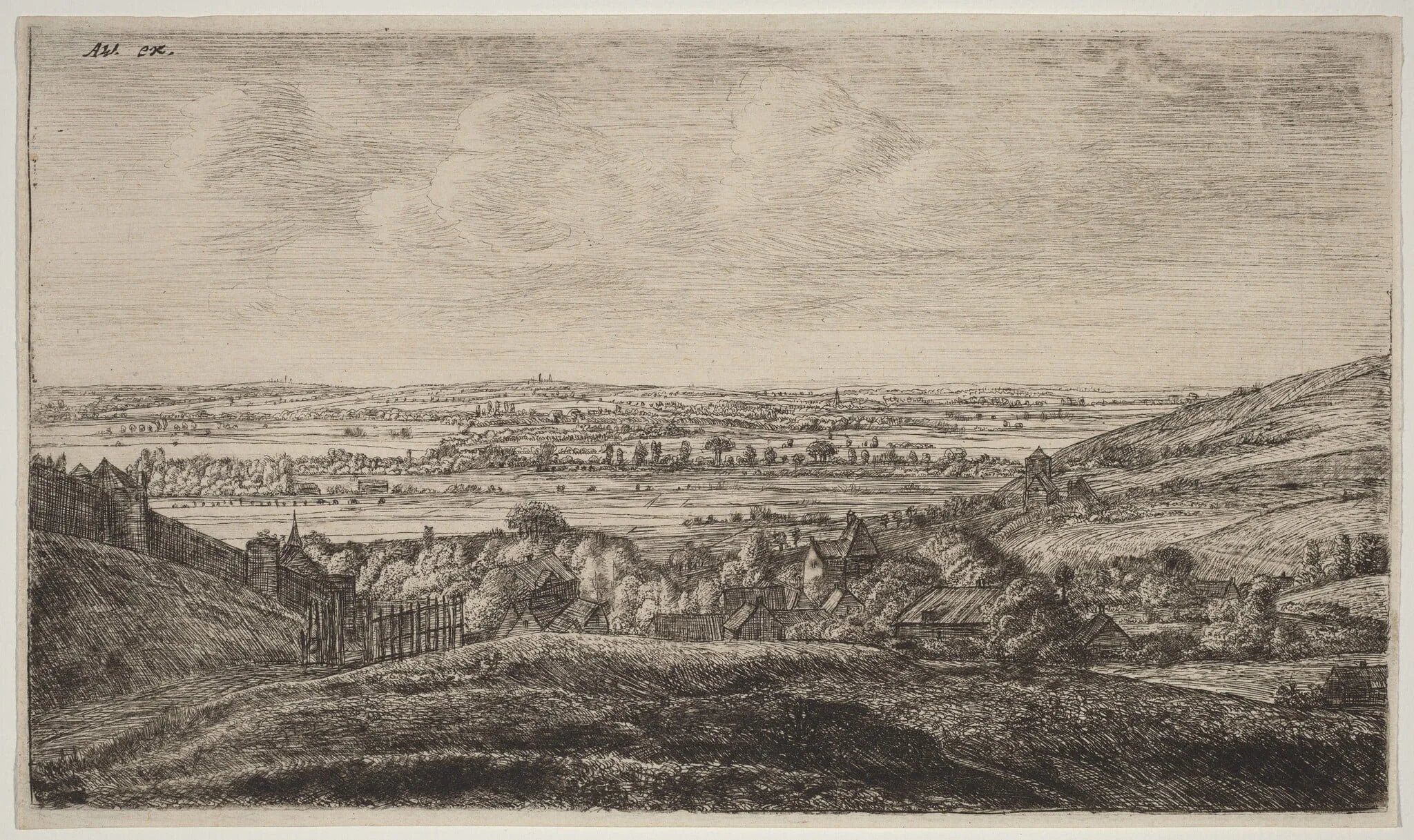 Hamlet in a Valley, by Antonie Waterloo, ink, 1658