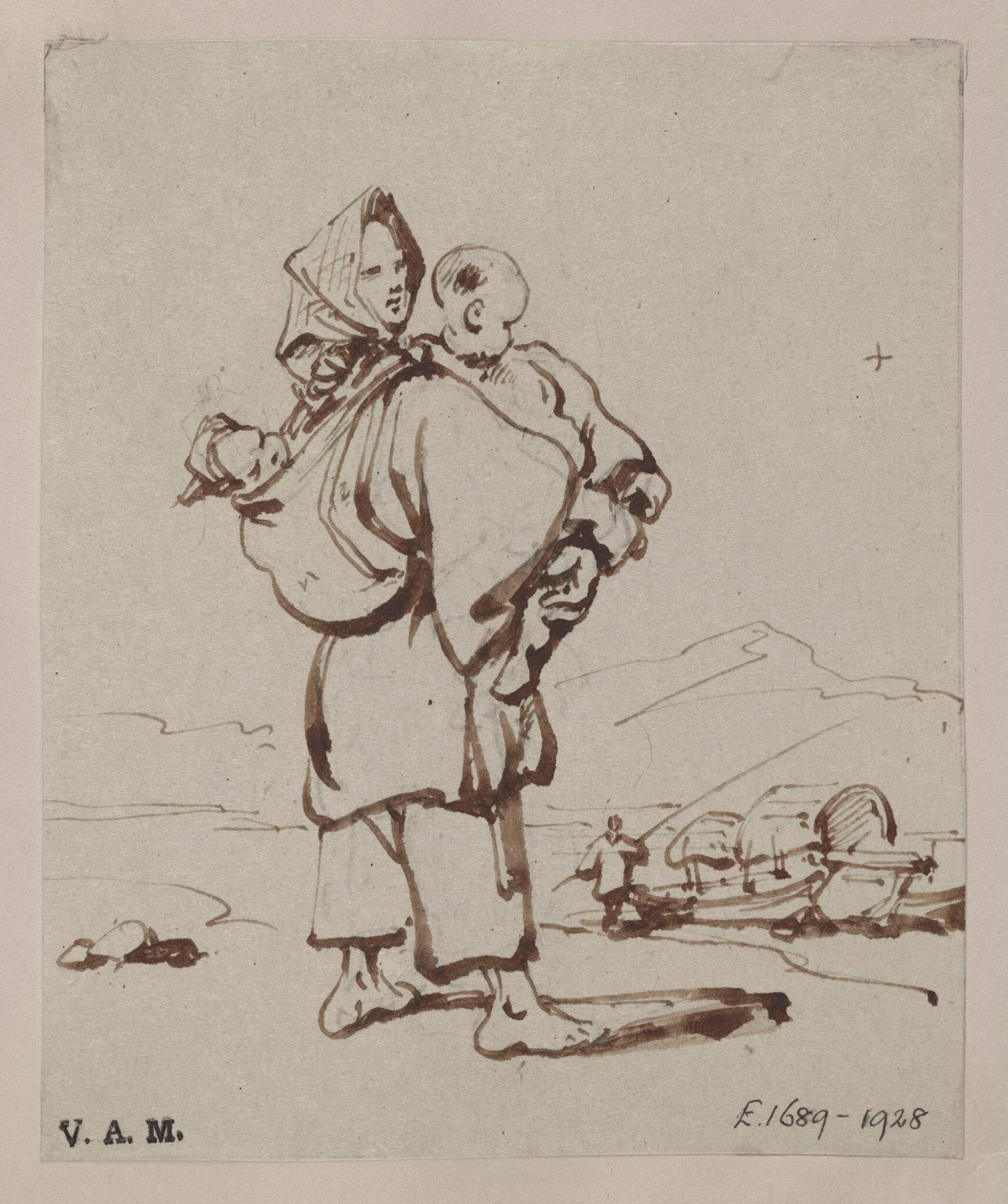 A boatwoman holding two children, by George Chinnery, 19