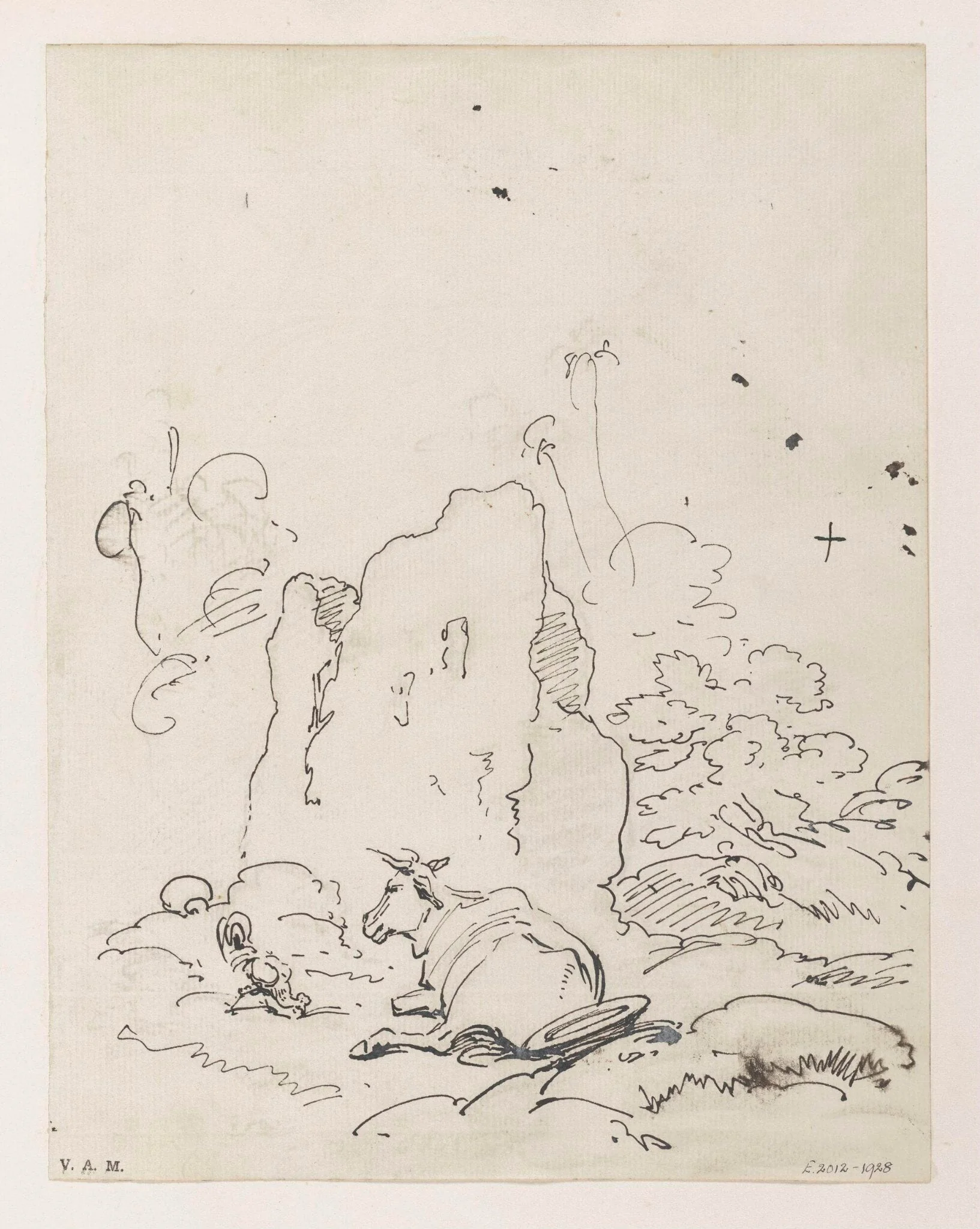 A cow beside a ruined building, by George Chinnery, 16
