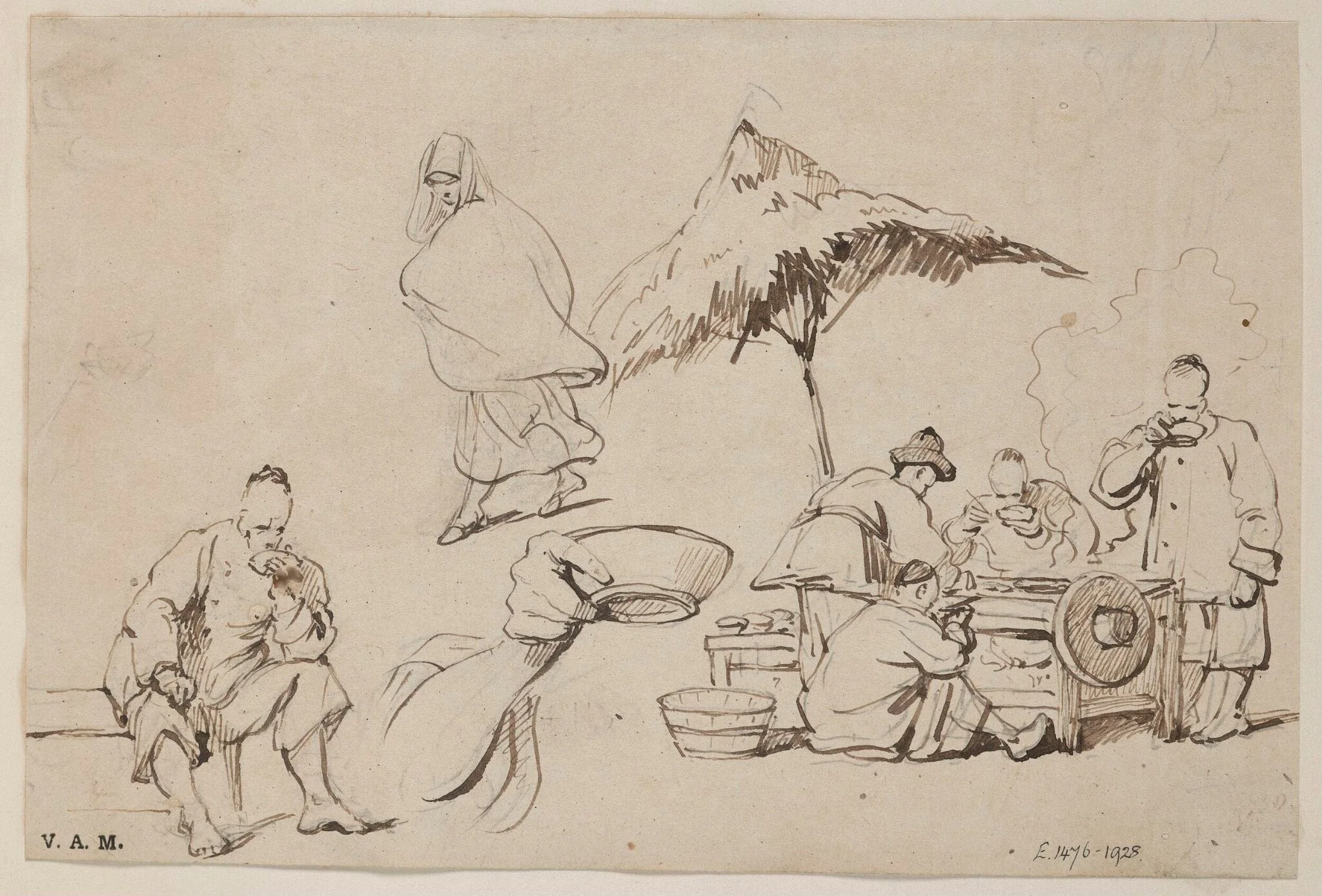 Chinese figures at a food stall