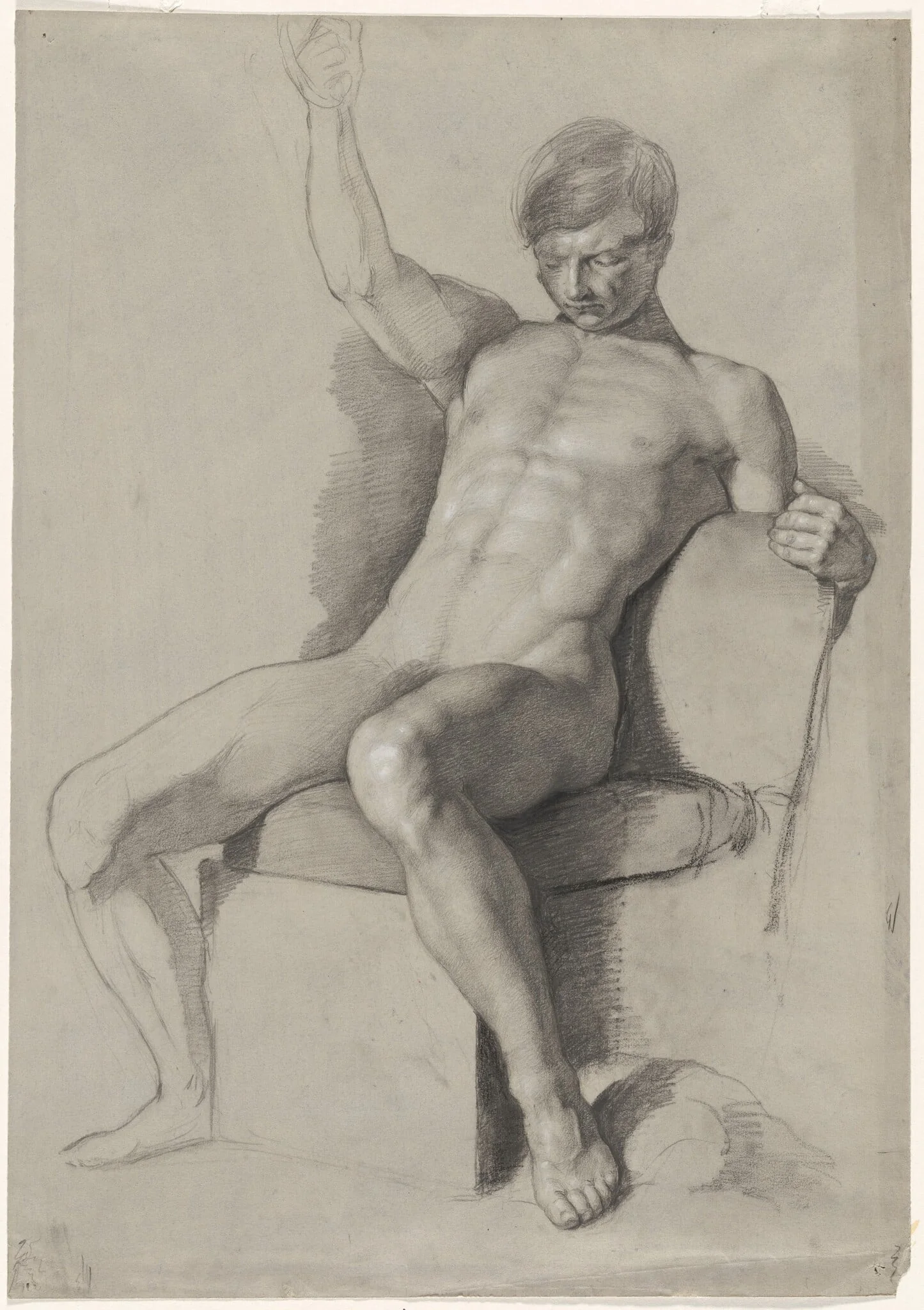 Seated Male Nude with Raised Right Hand
