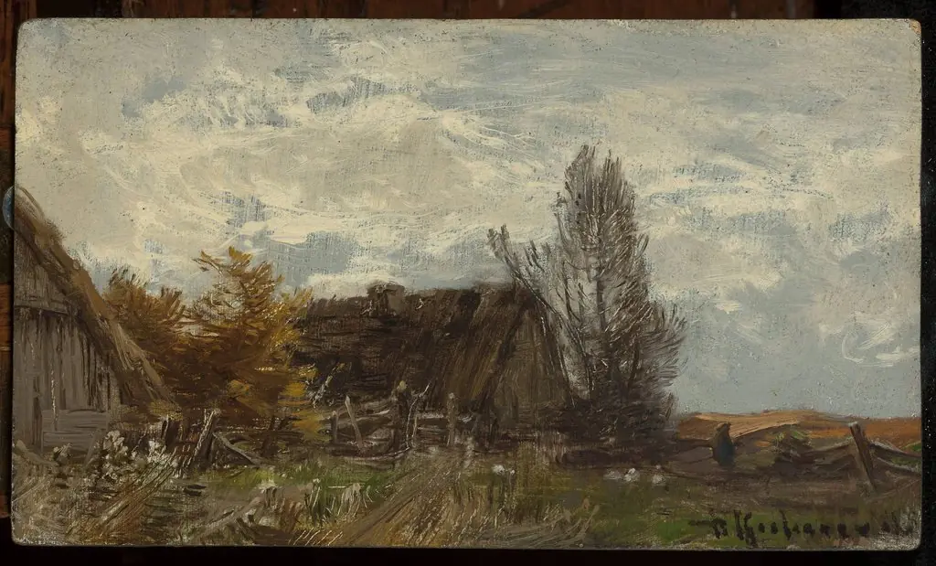 Countryside landscape with a farmyard