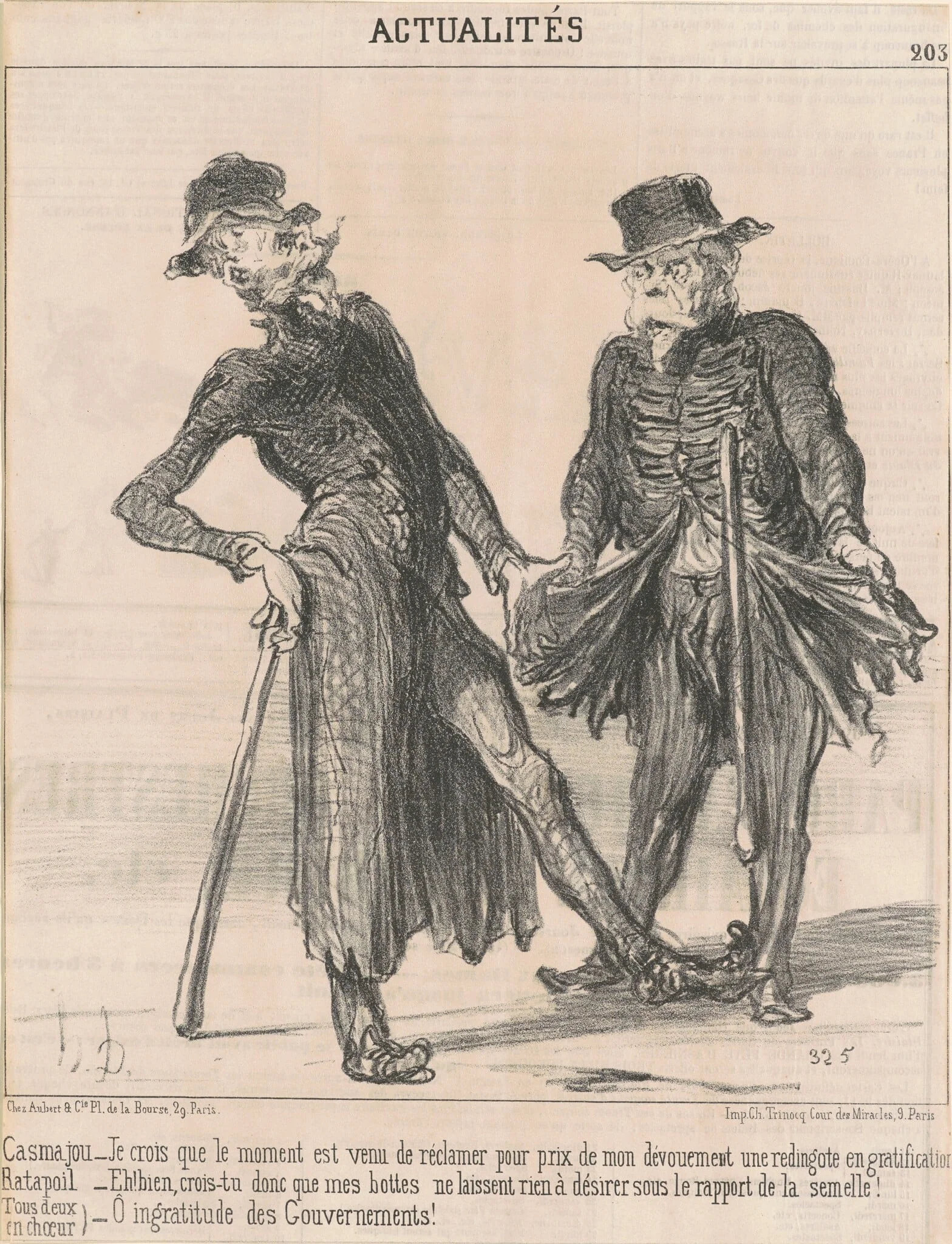 Casmajou -- Ratapoil (tous deux en choeur), by Honoré Daumier, ink, 1850