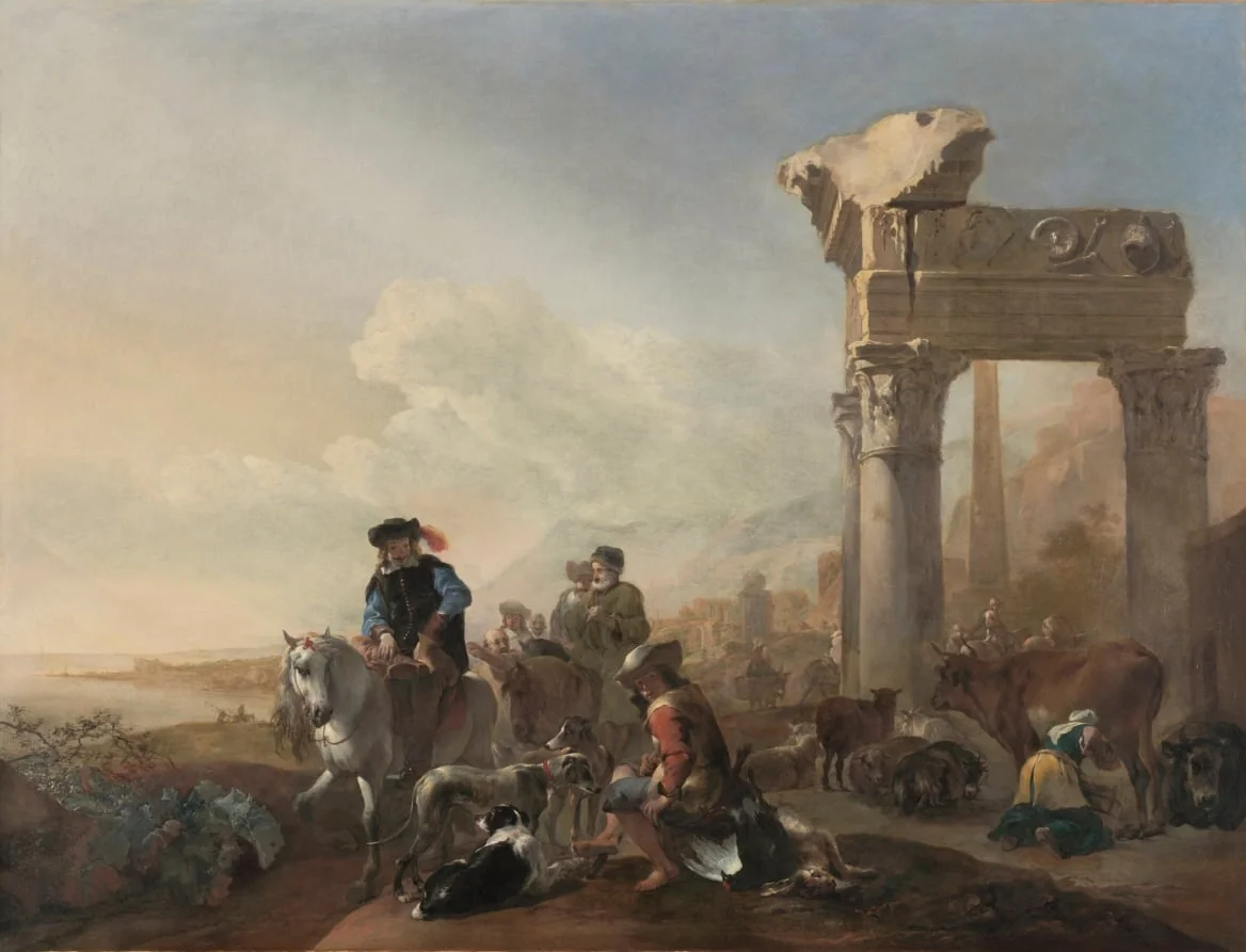 Hunters Near Ruins, by Jan Baptist Weenix, unspecified, 1648