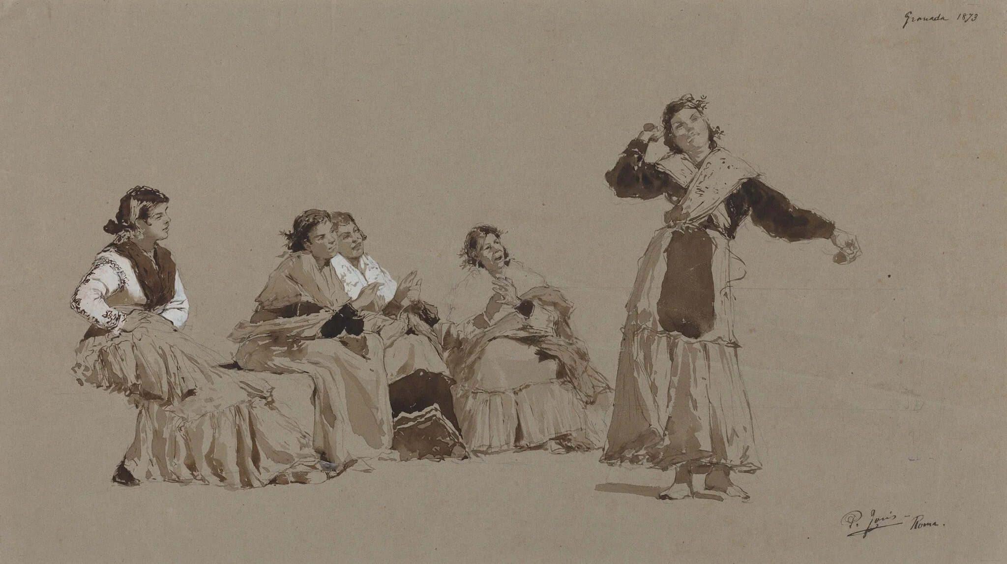 Spanish Dancers, by Pio Joris, ink, 1873