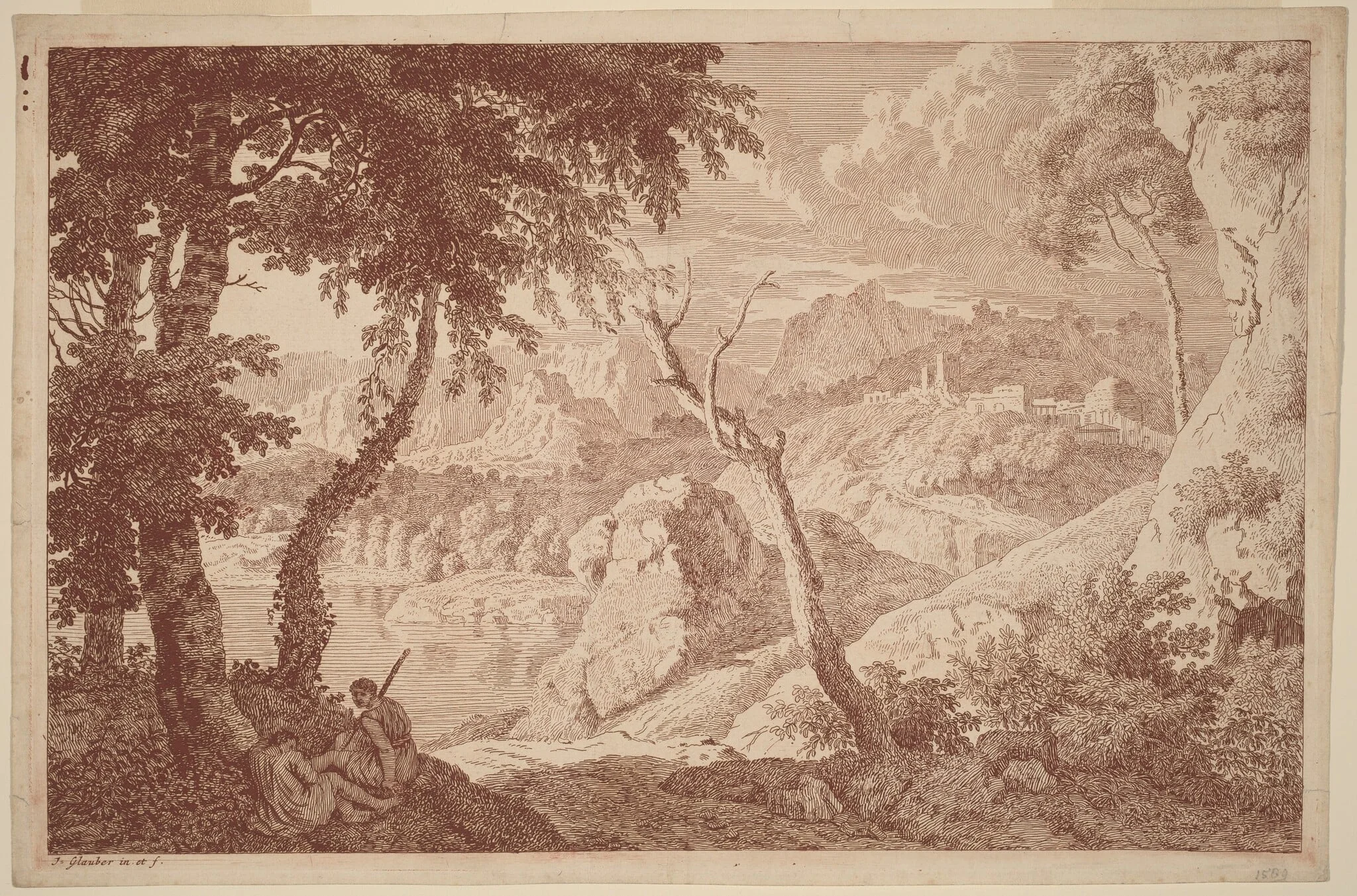 Mountain Landscape with Two Men Resting