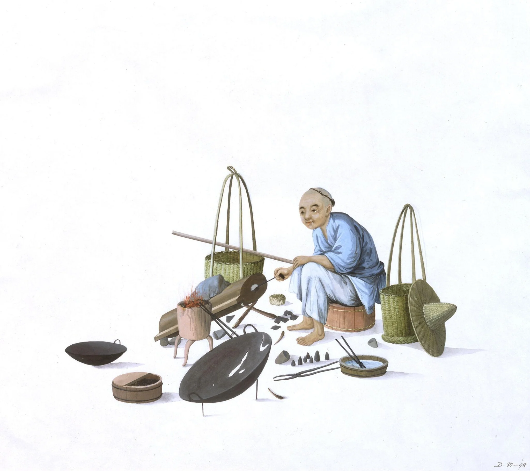 A Wok Mender, by Puqua, paint, 1790