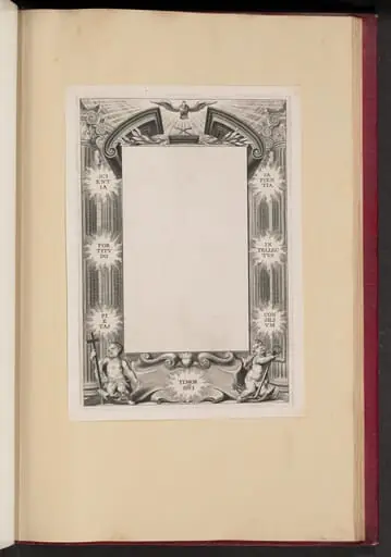 Border Illustration with Two Putti "Scientia, Fortitvdo, Pietas, Timor-DNI, Sapientia, Intellectvs, Consilivm"