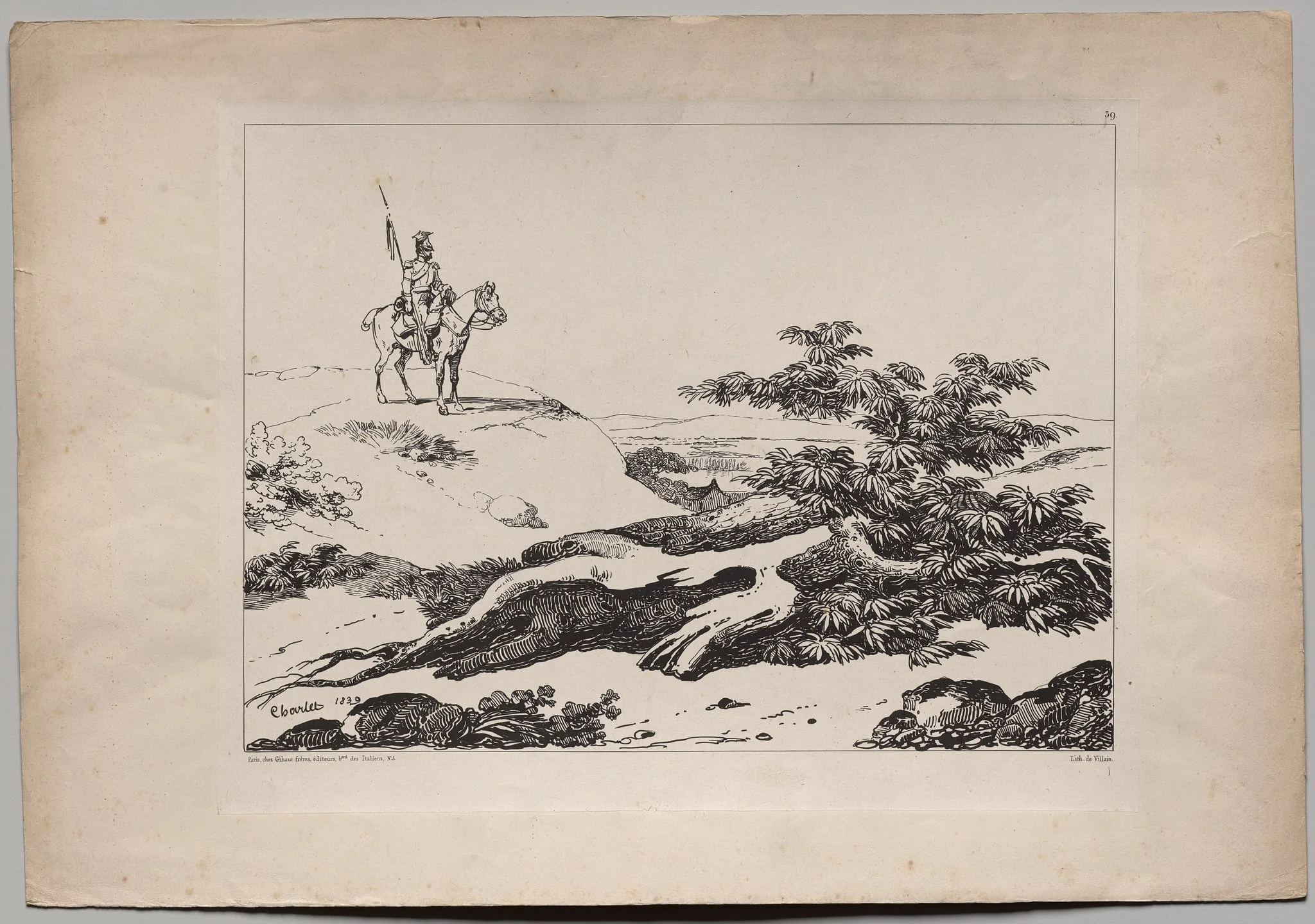 Soldier on Horse in Landscape, by Nicolas Toussaint Charlet, 1840