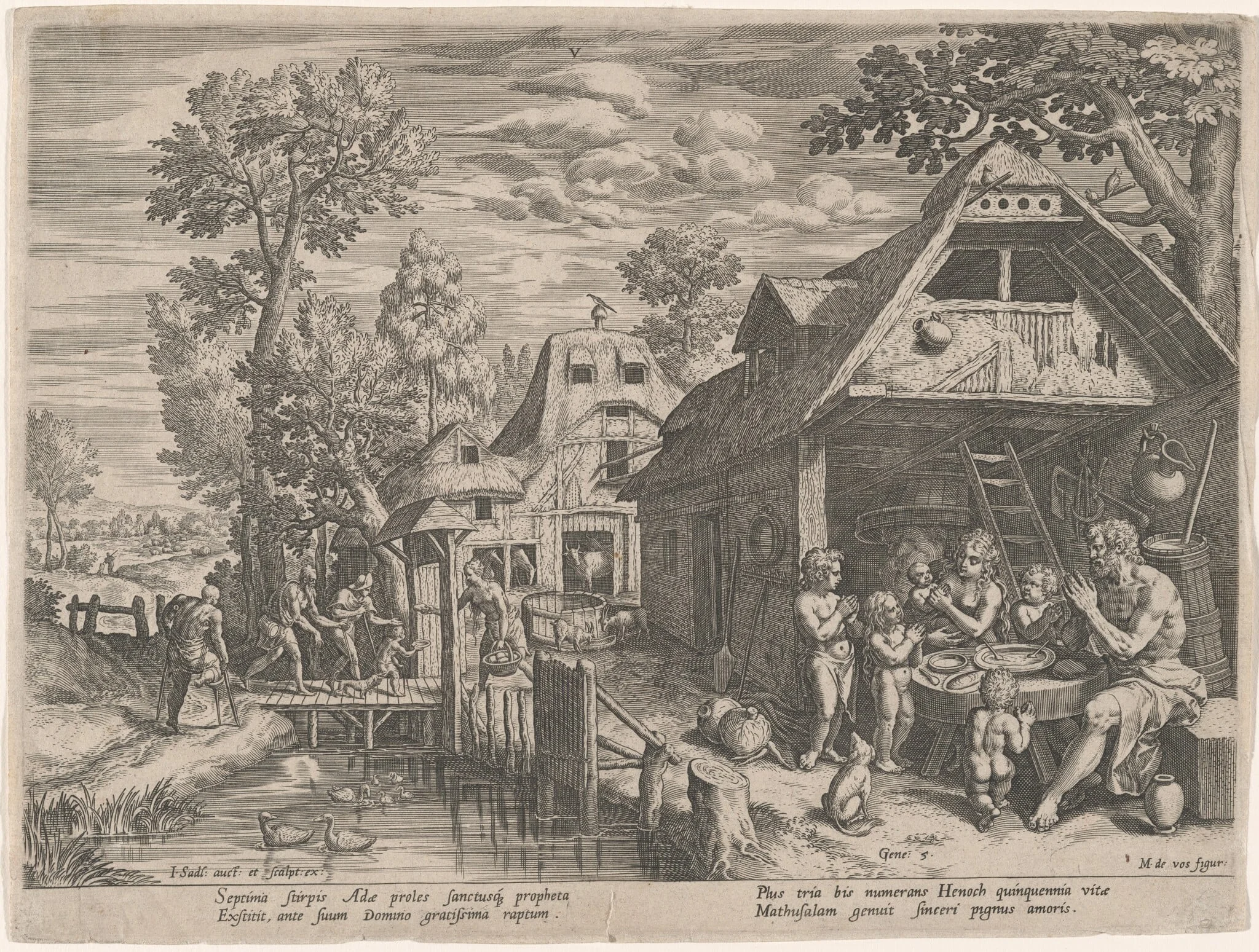 Henoch and His Family at a Meal, by Jan Sadeler I, ink, 1586