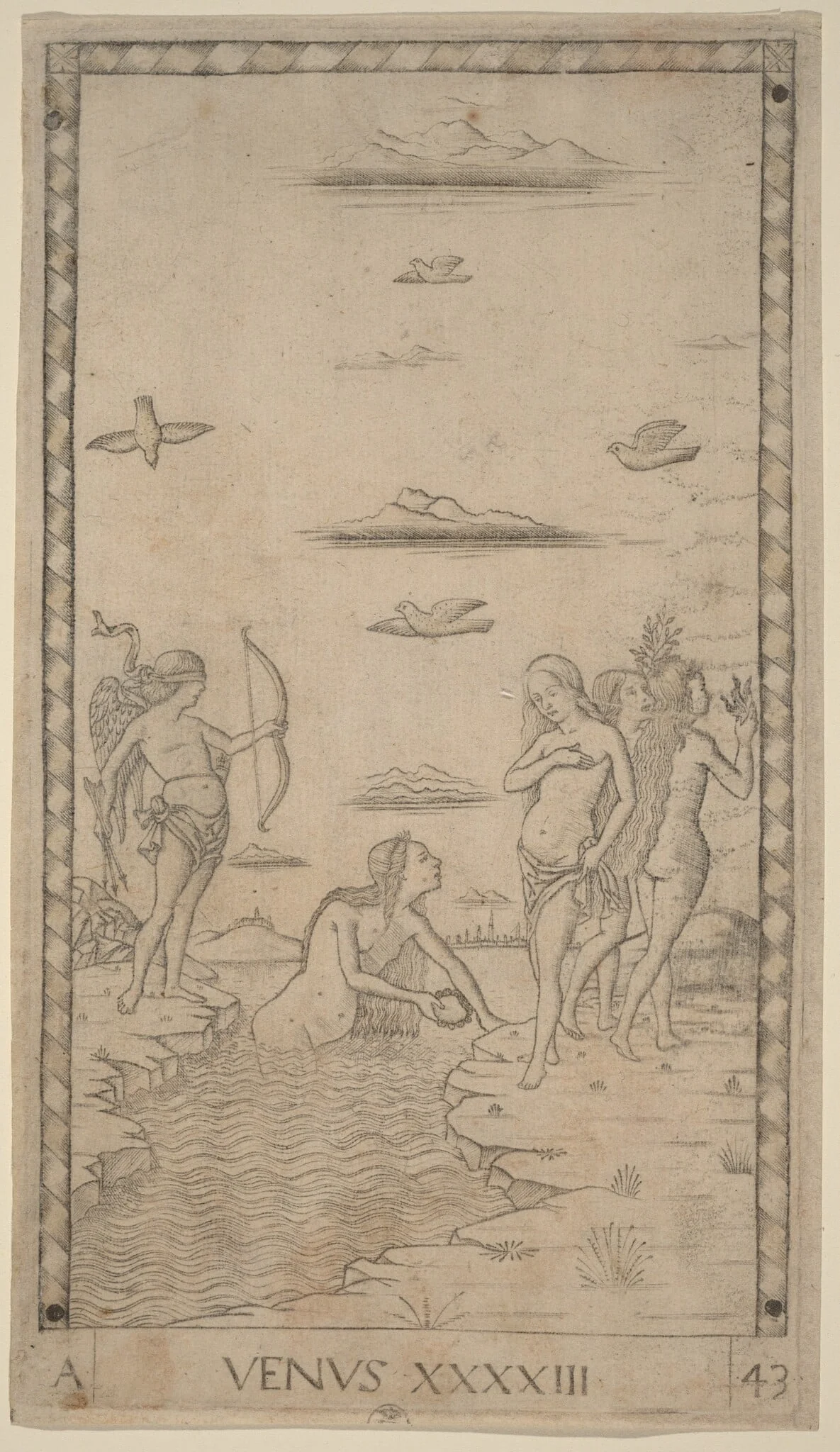 Venus, by Master of the E-Series Tarocchi, ink, 1465