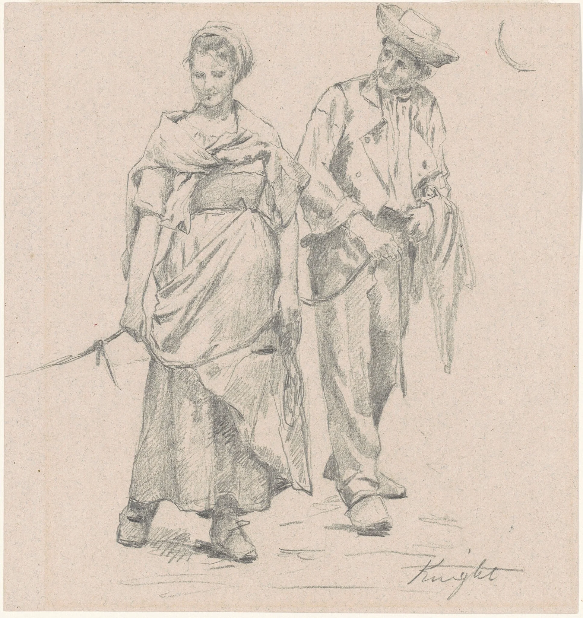 Two Peasants, by Daniel Ridgway Knight, graphite, 1880