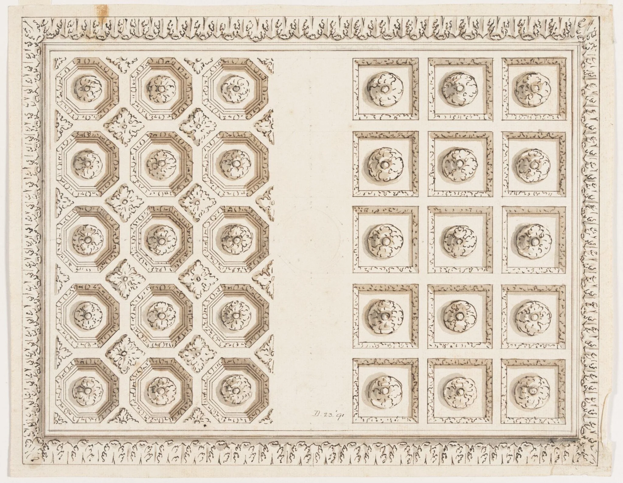 Design for a coffered ceiling set within an acanthus frame